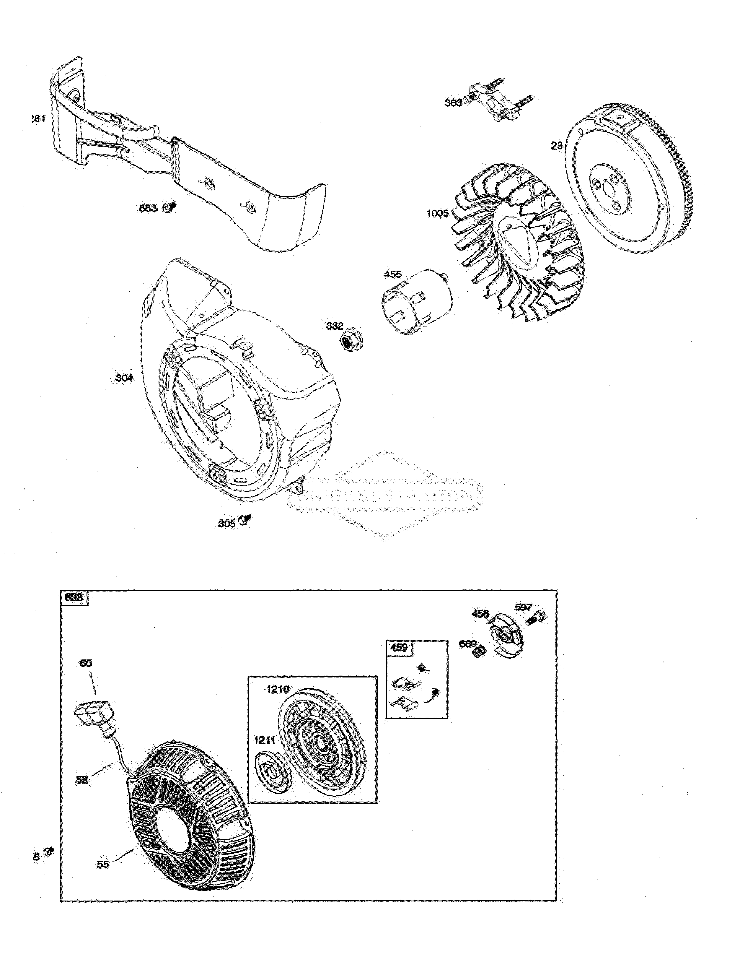 Blower housing/flywheel/rewind starter