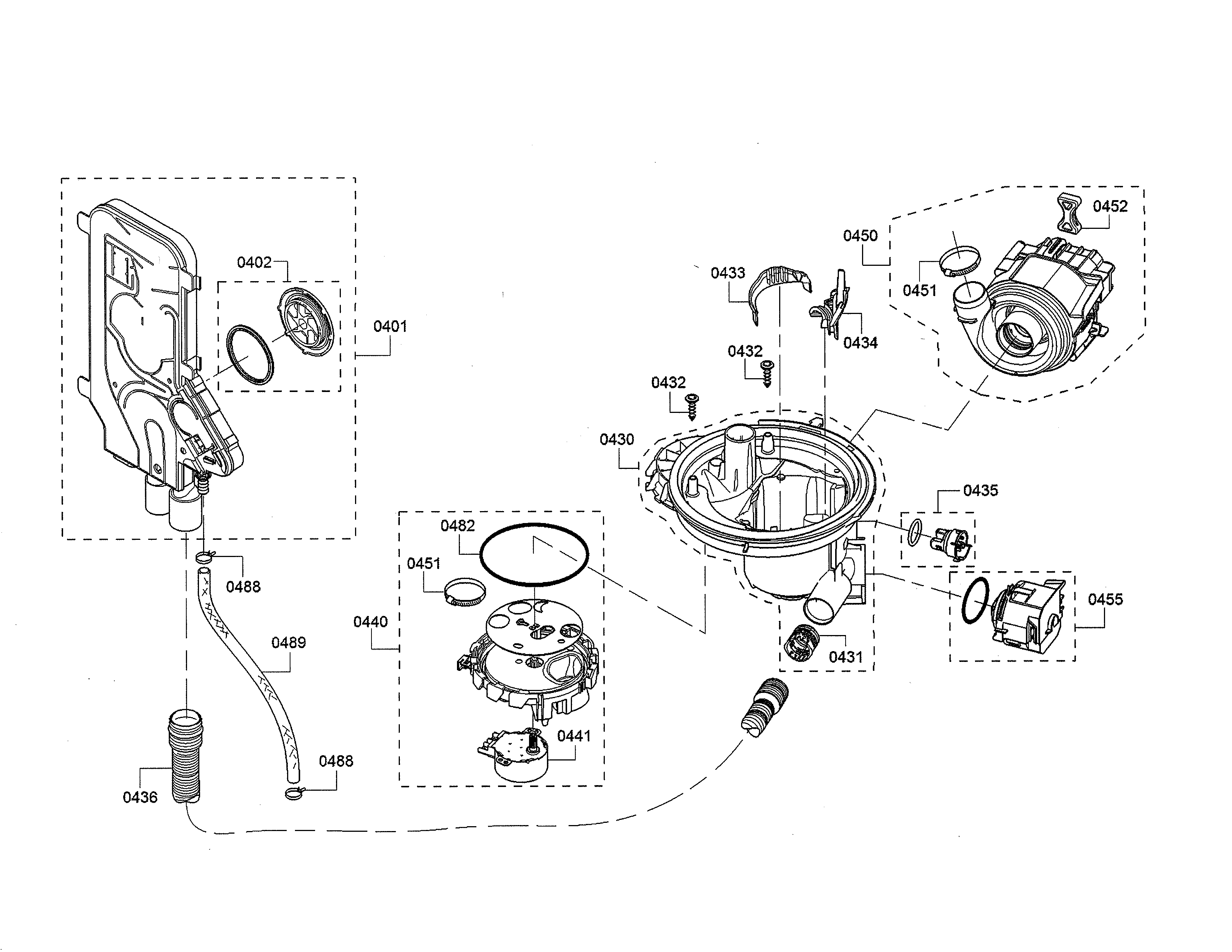 Water inlet/sump/heat pump