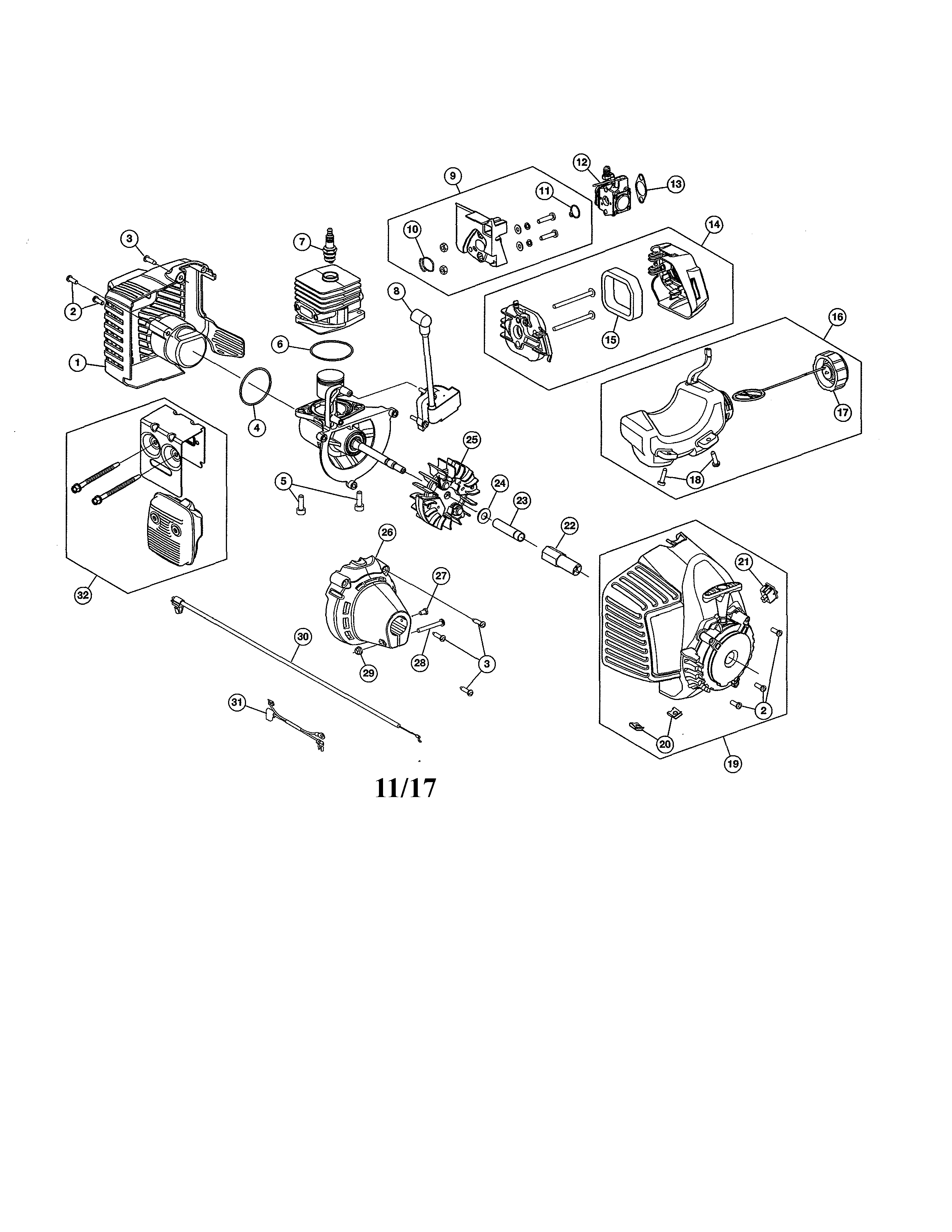 Flywheel/fuel tank/muffler