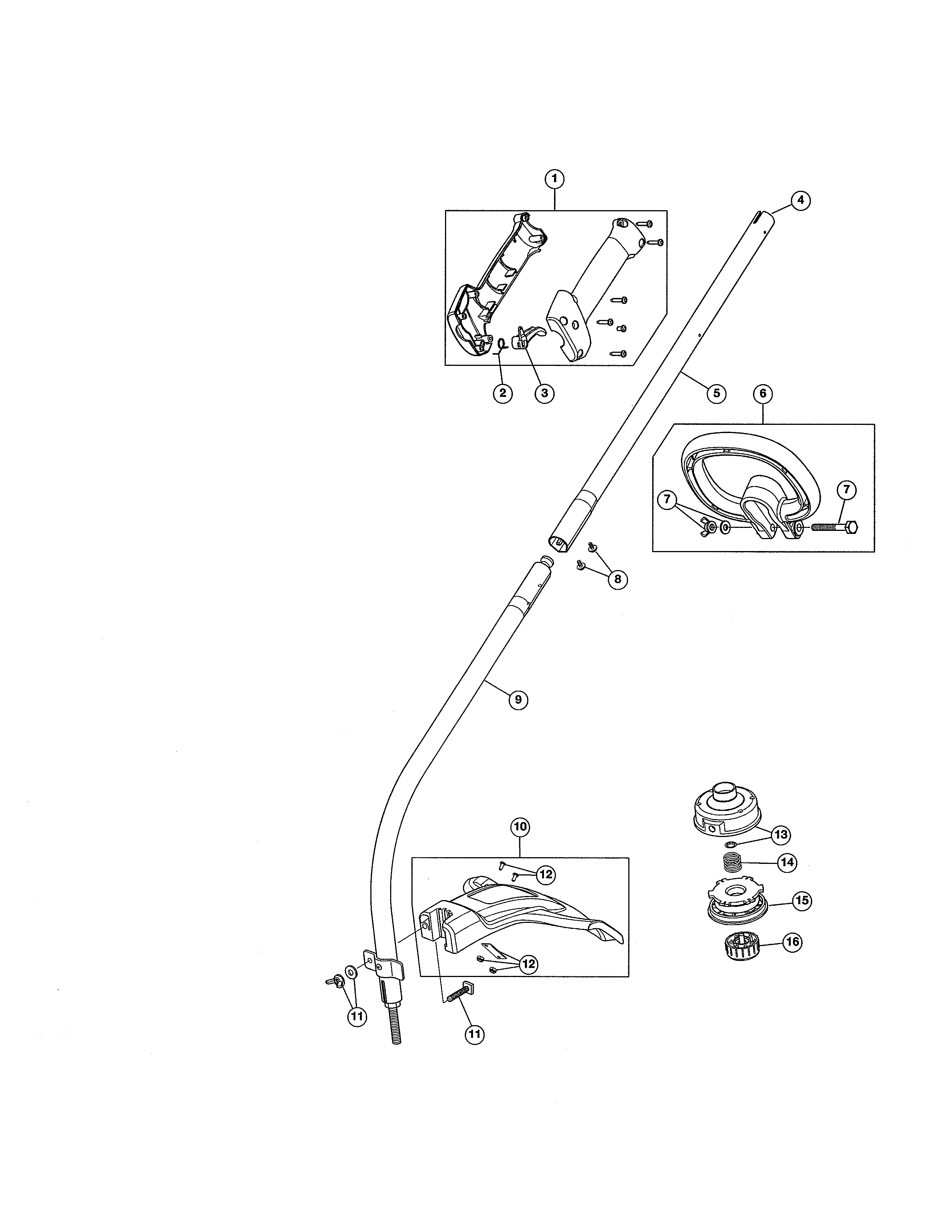 Upper, lower shaft/shield/handle