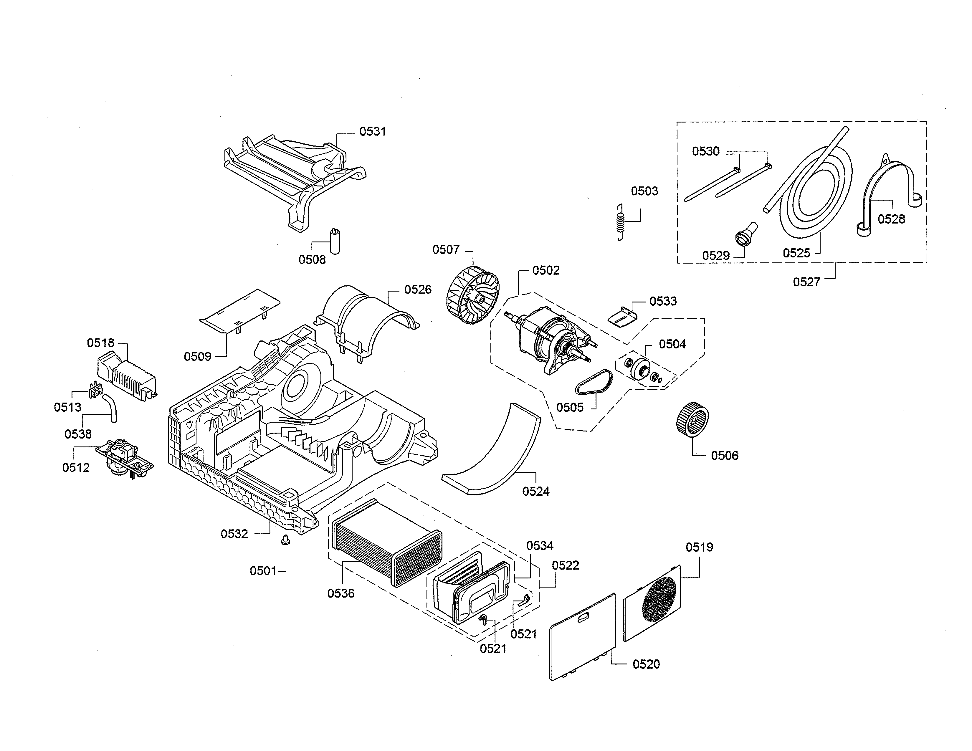 Base/outlet hose/motor