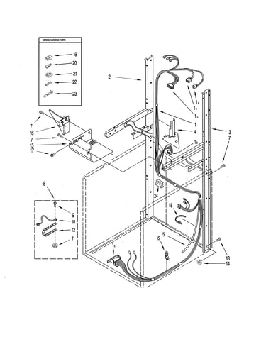 Dryer support & washer harness
