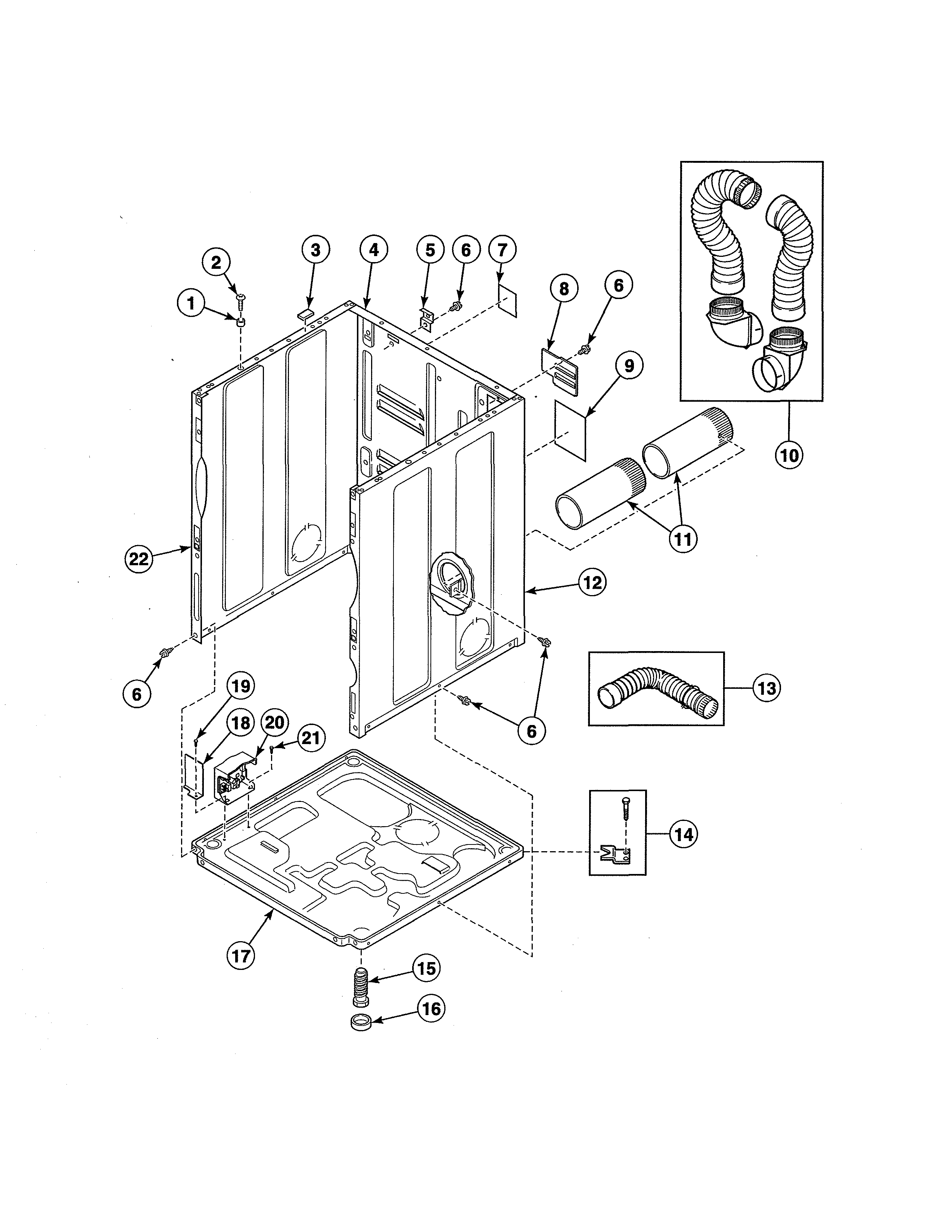 CABINET/EXHAUST DUCT & BASE - SINGLE DRYERS