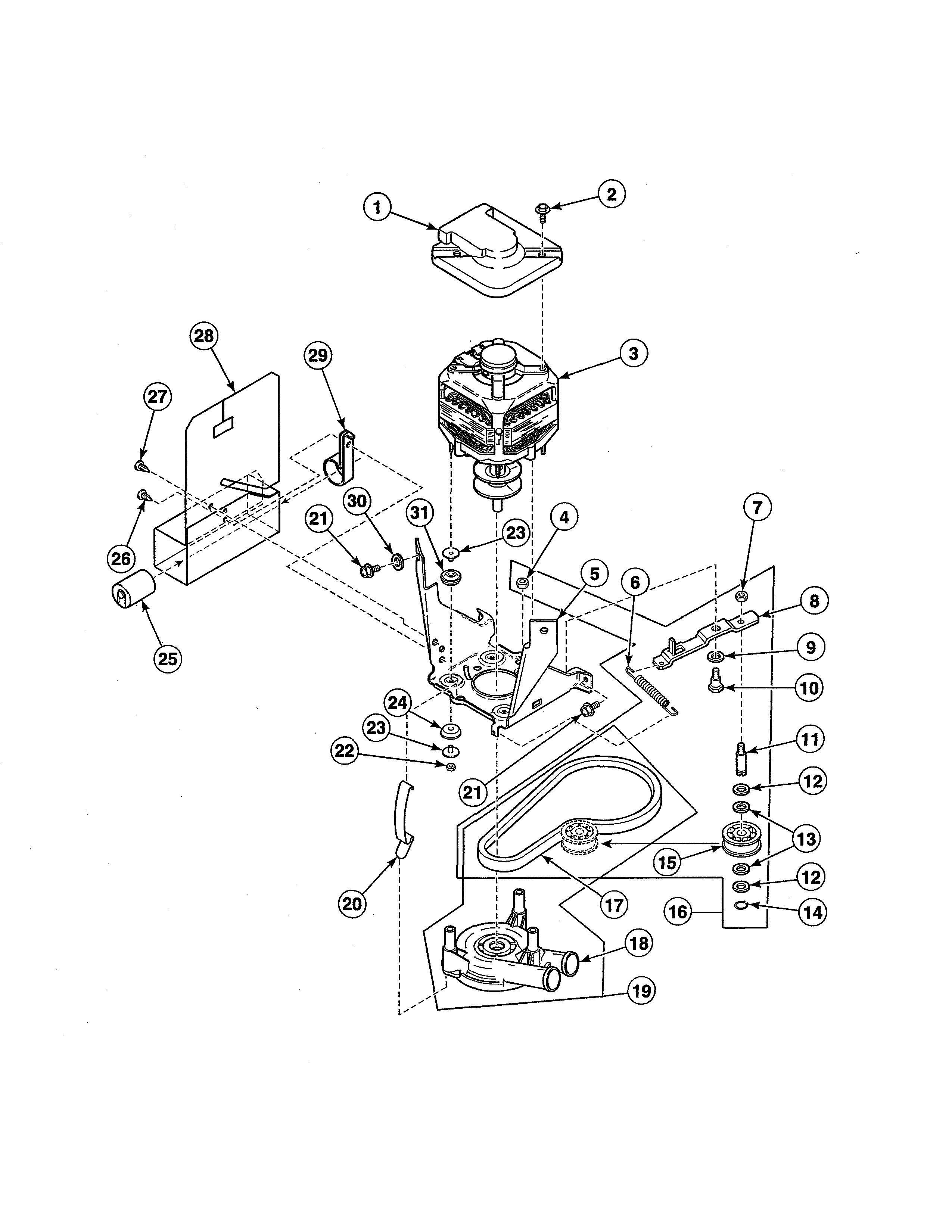 Motor/mounting bracket/belt/pump/idler