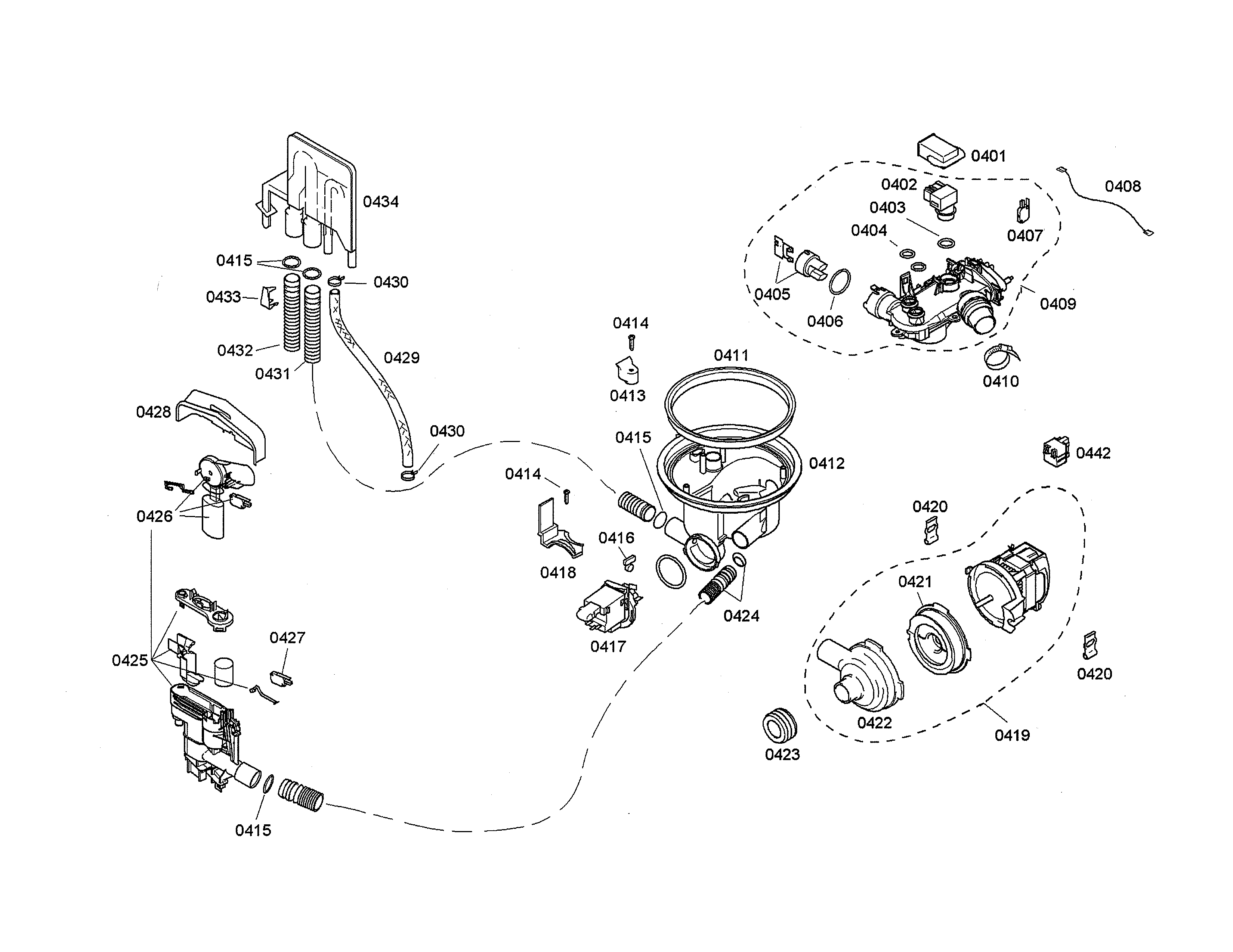 Water inlet/sump/heater