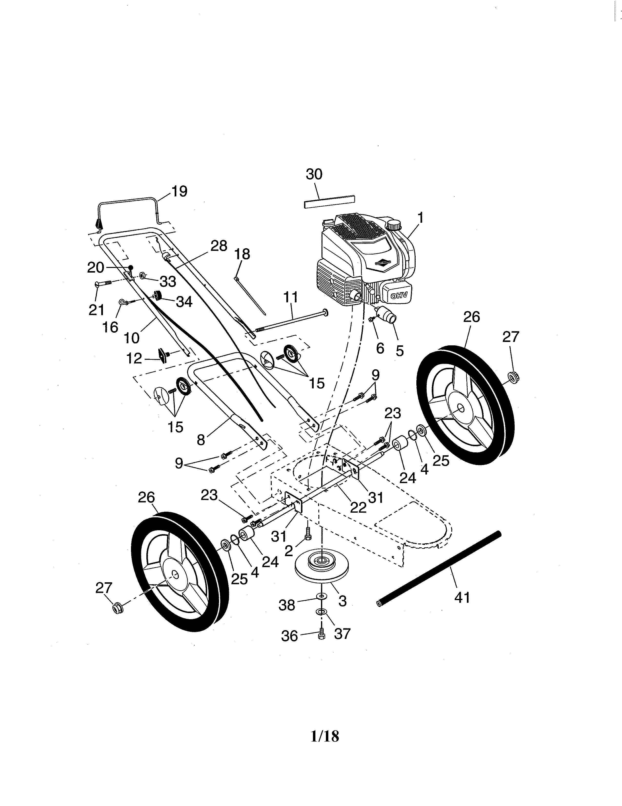 Engine/handle/wheels