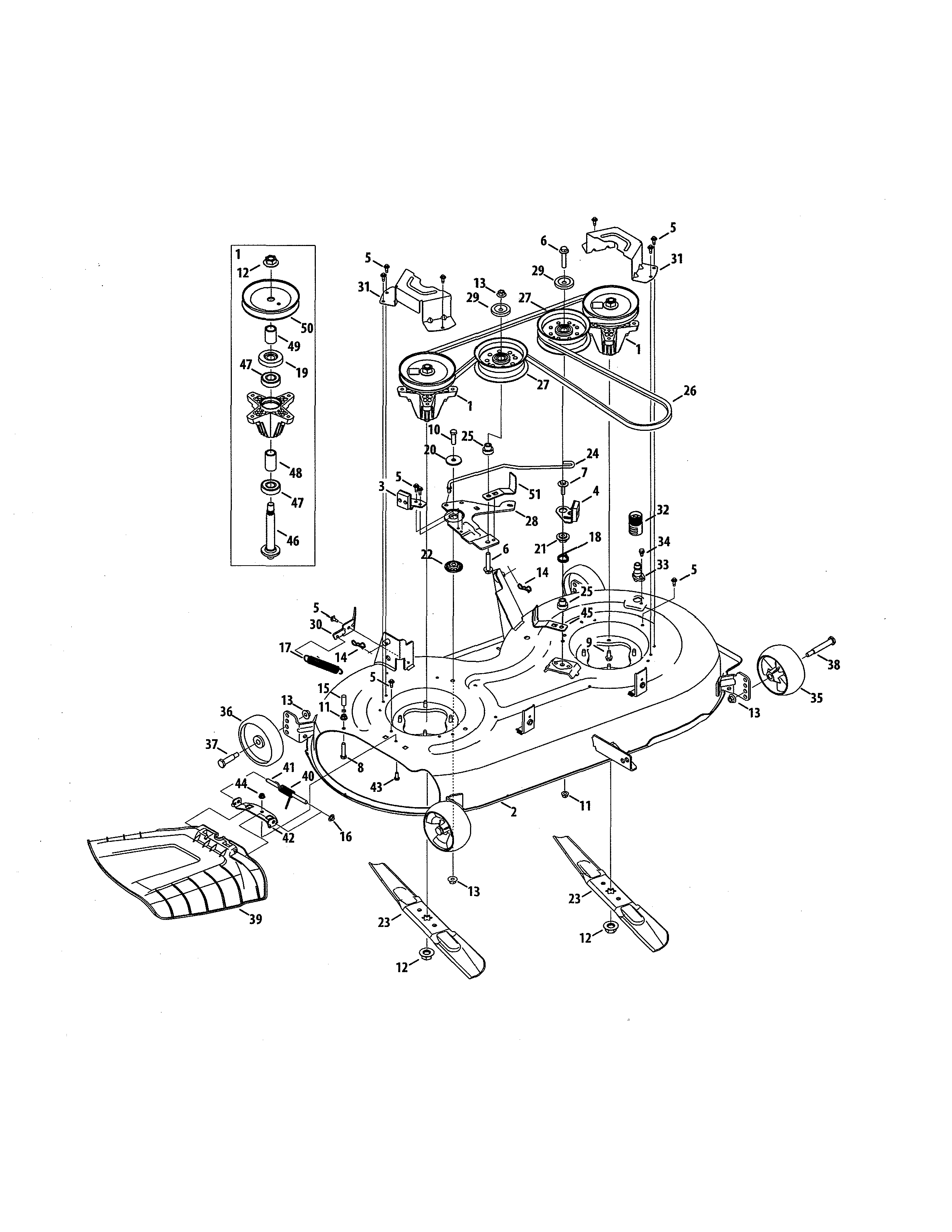 Mower deck/pulley spindle