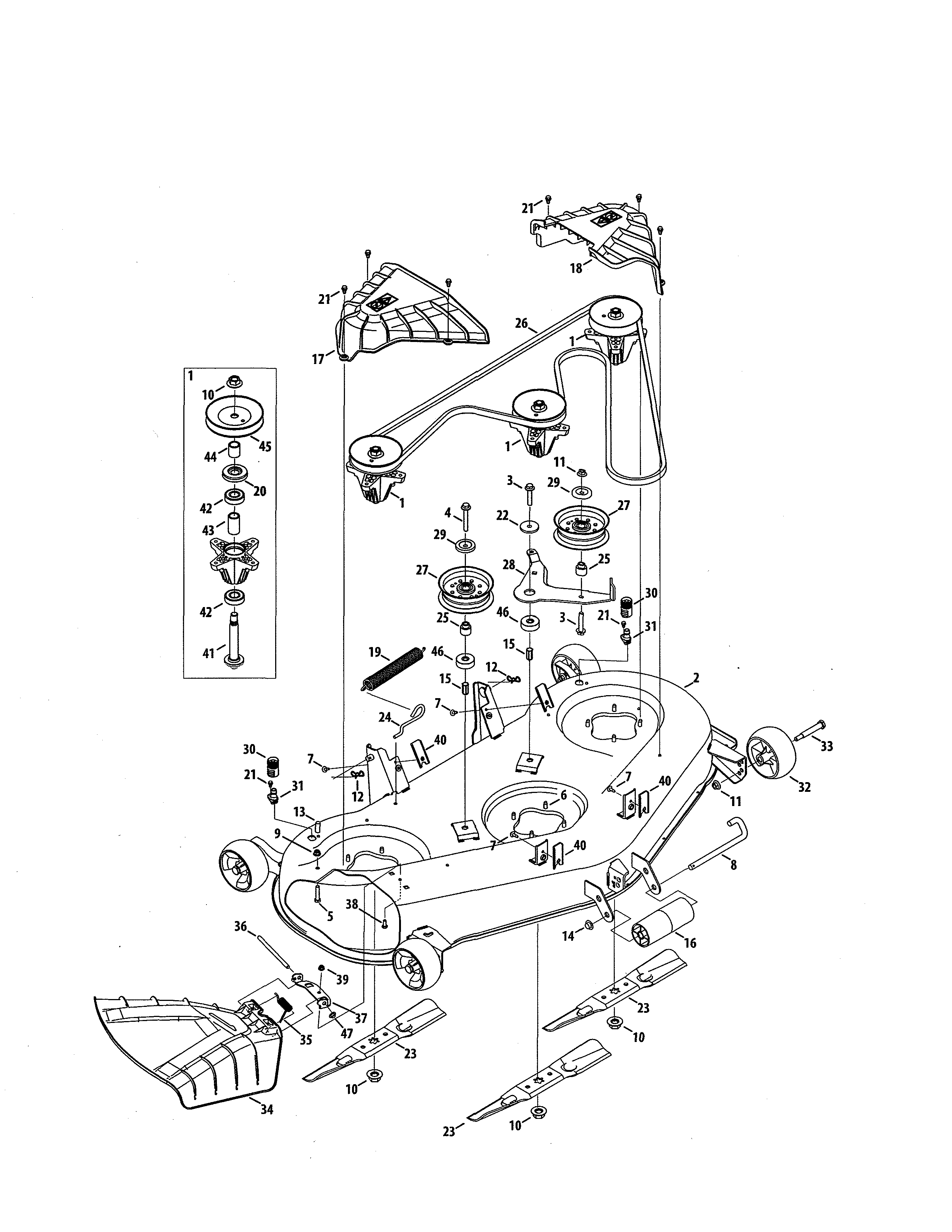 Mower deck/pulley spindle