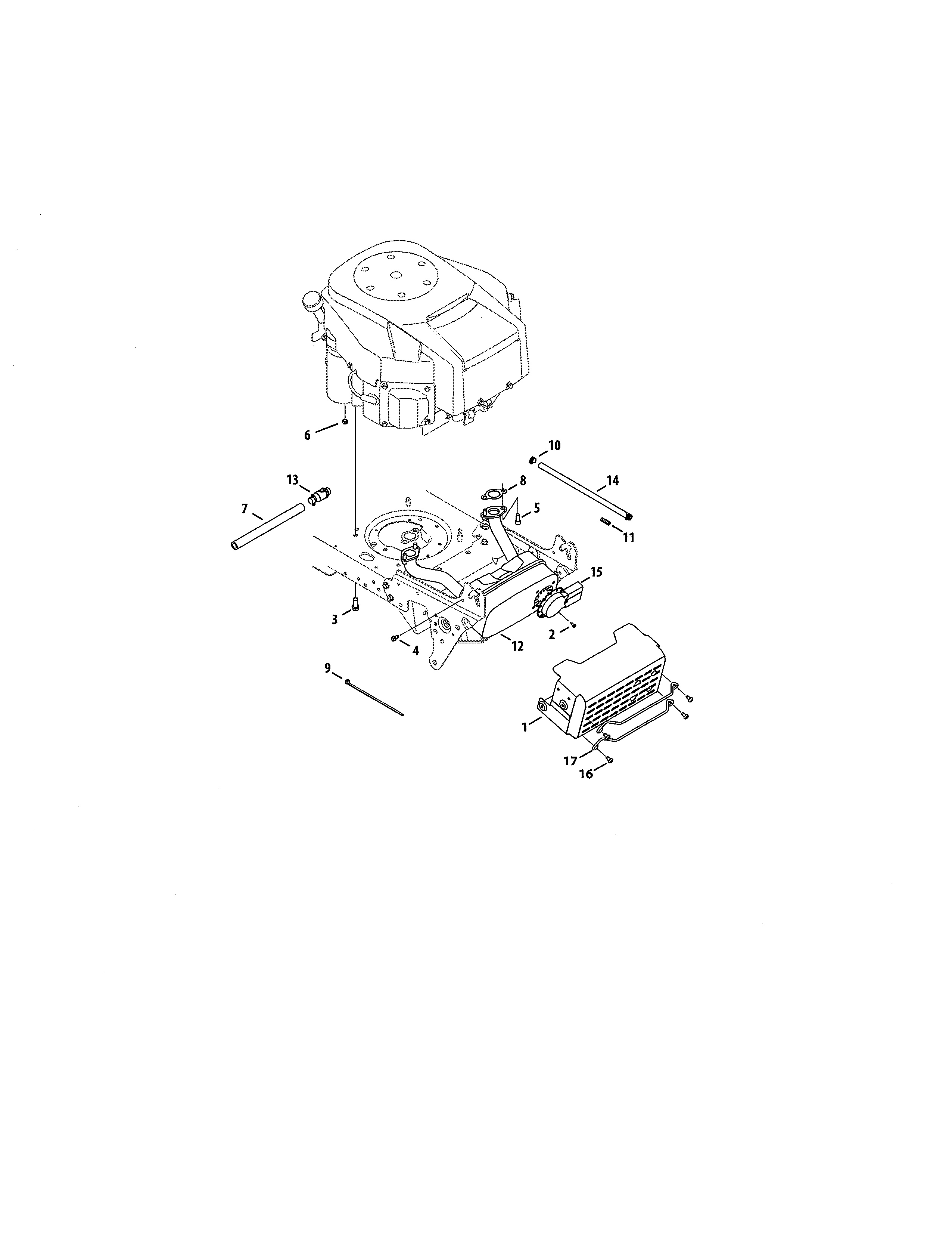 Engine/muffler/shield