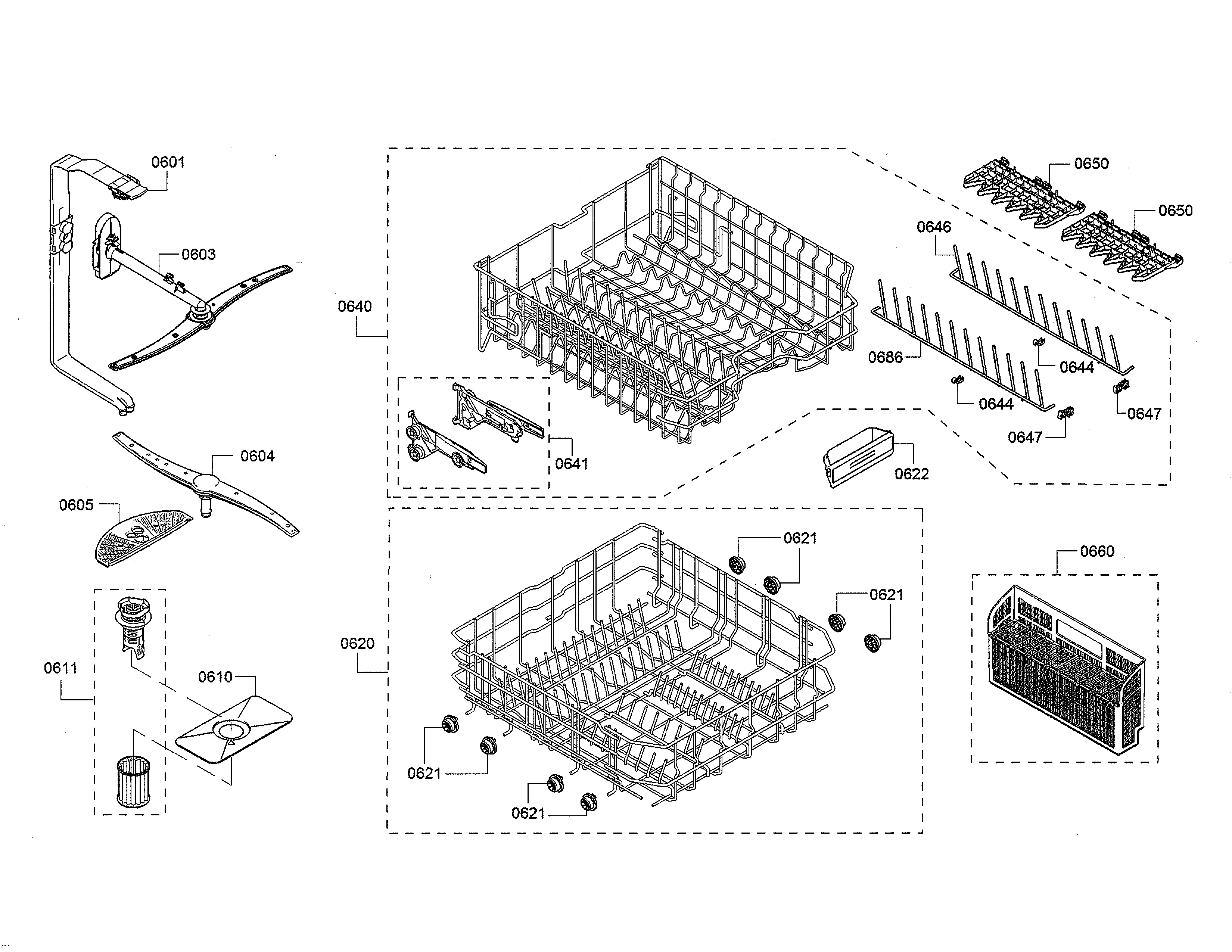Spray arm/racks