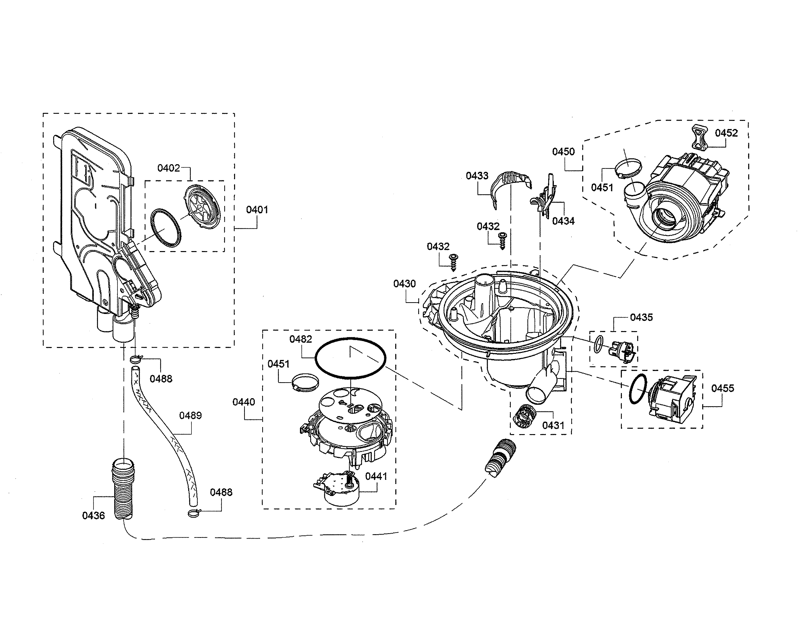 Water inlet/sump/heat pump