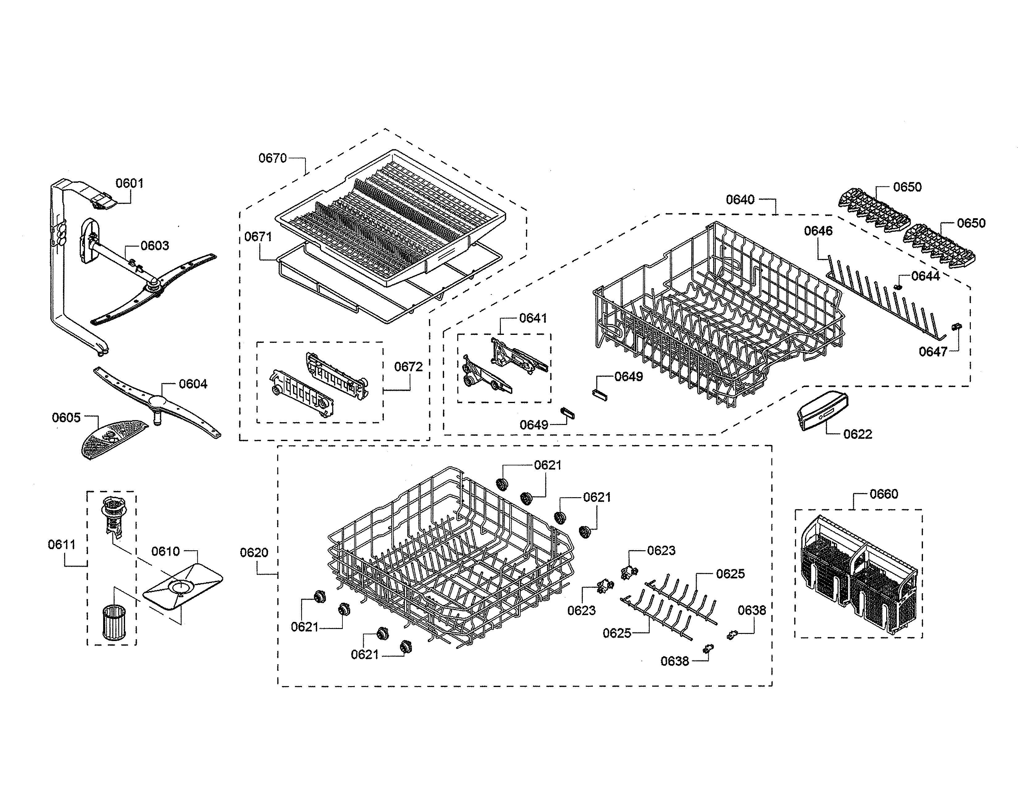 Spray arm/racks
