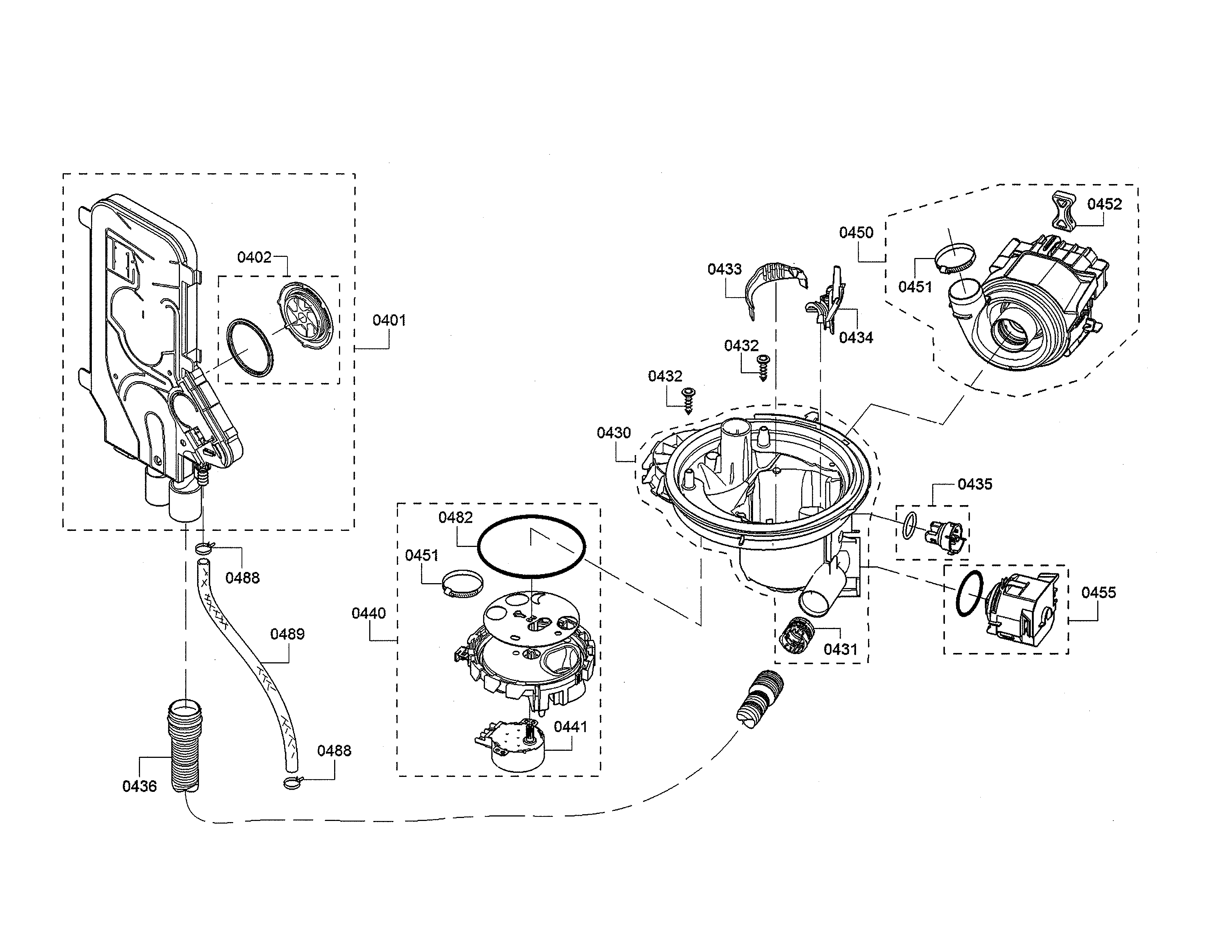 Water inlet/sump/heat pump