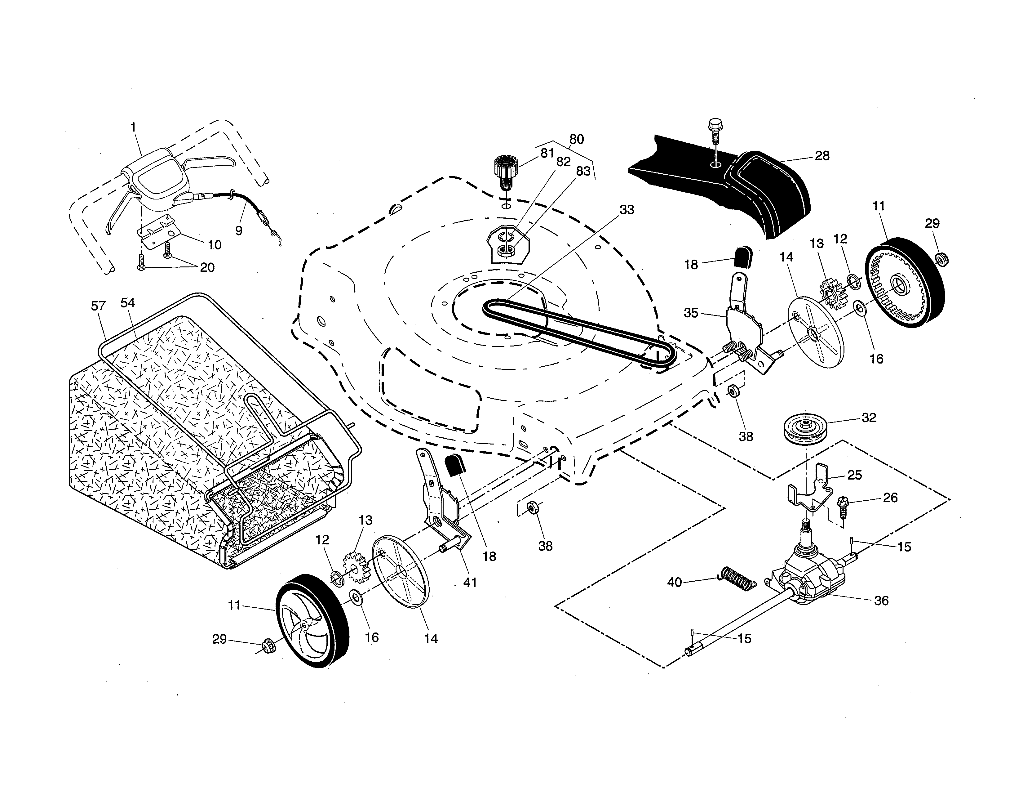 Drive control/gear case/wheels