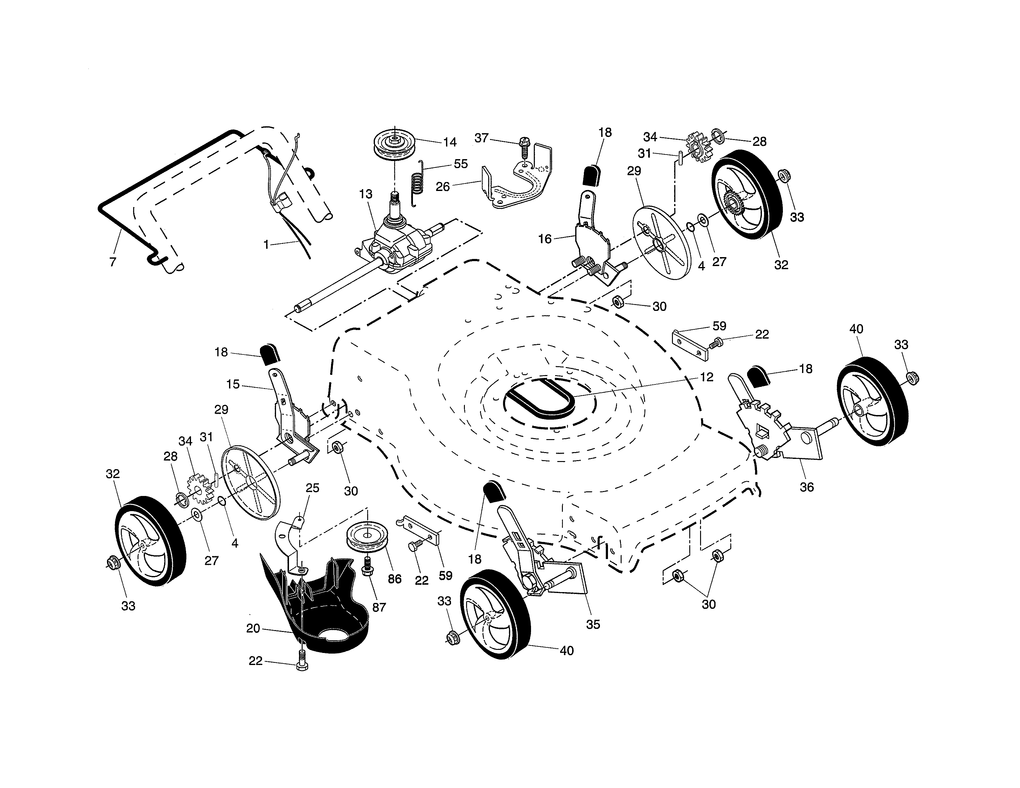 Drive control/gear case/wheels