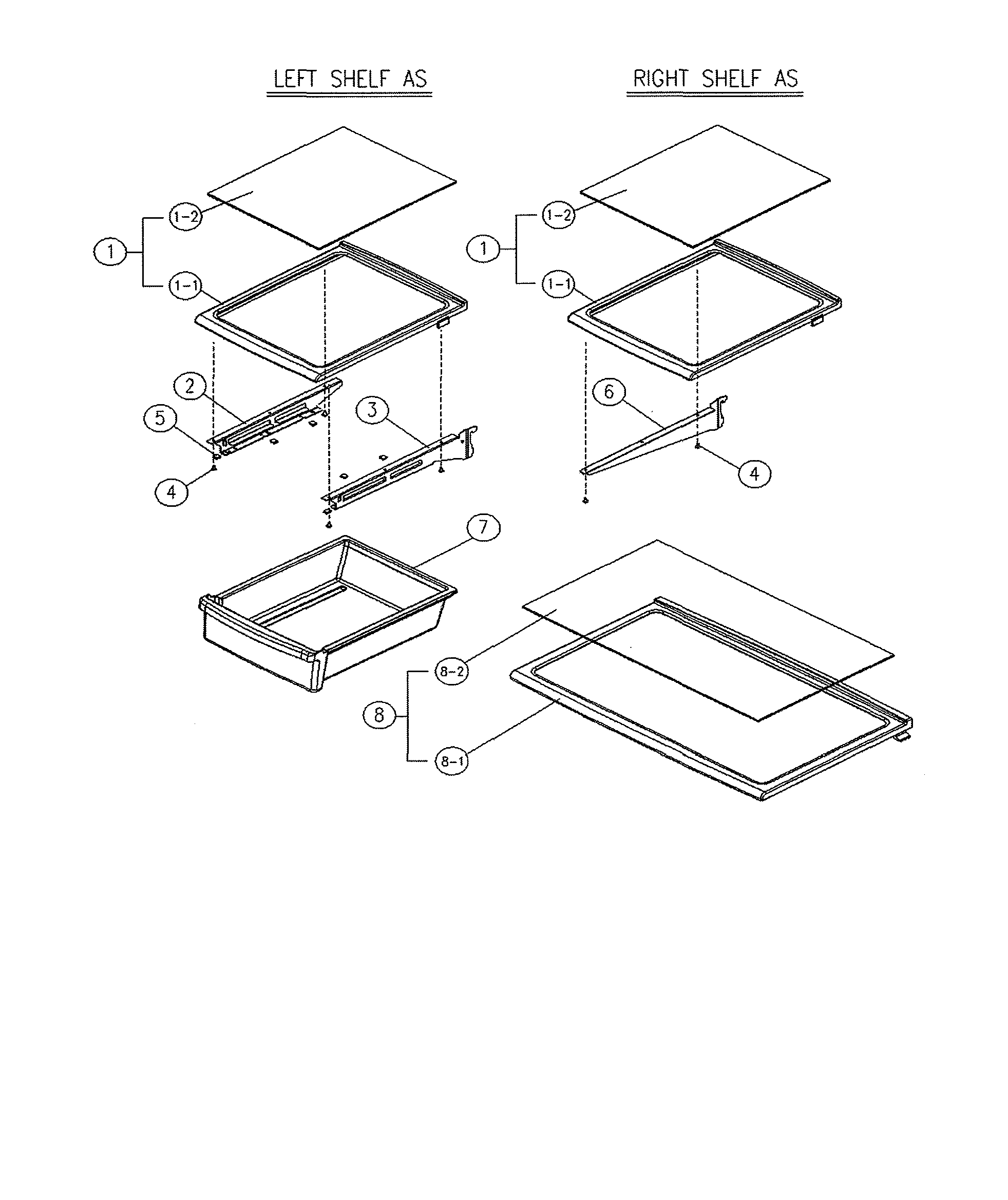 1full, 2split glass shelf