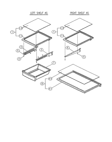 1full, 2split glass shelf