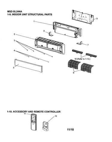 Indoor unit structural parts/accessory/remote