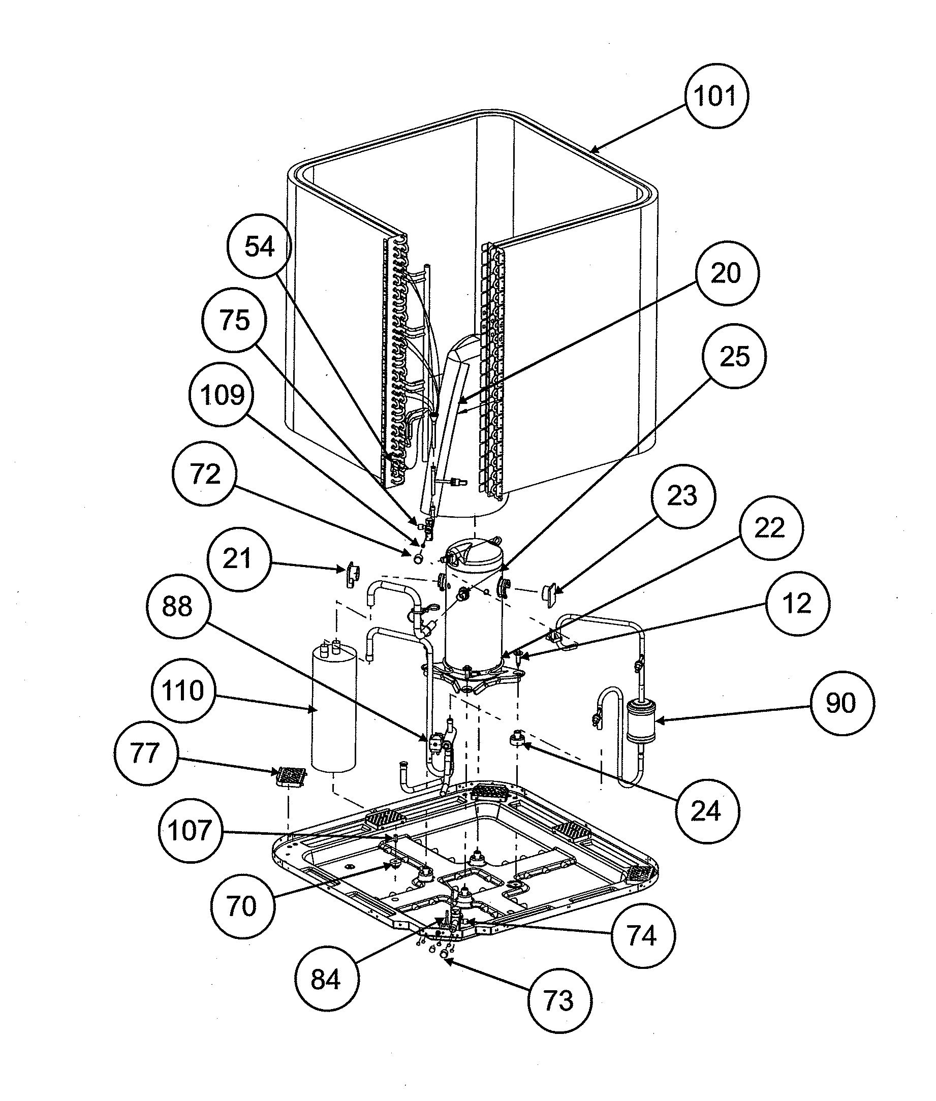 Base pan/accumulator/coil