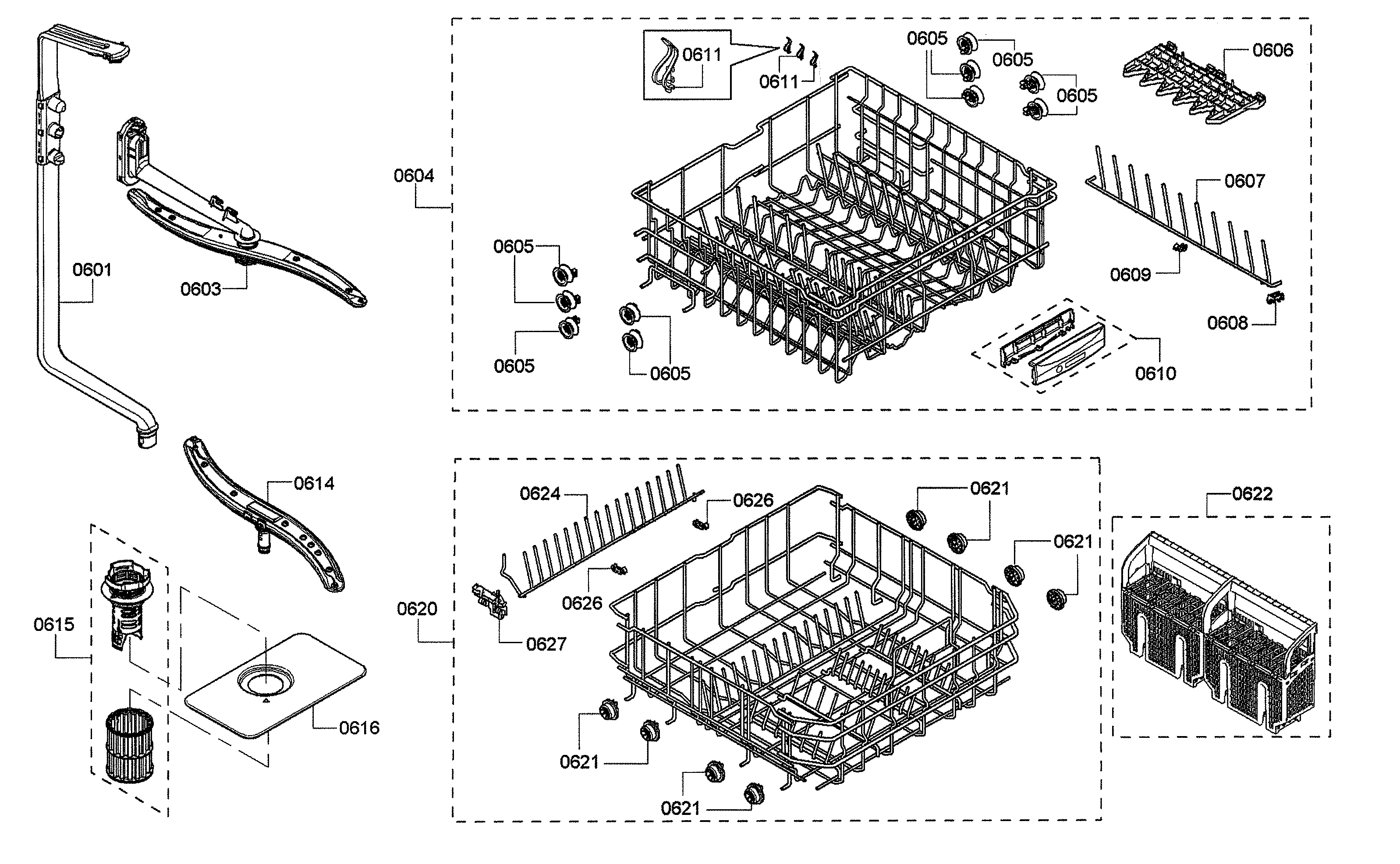 Spray arms/racks