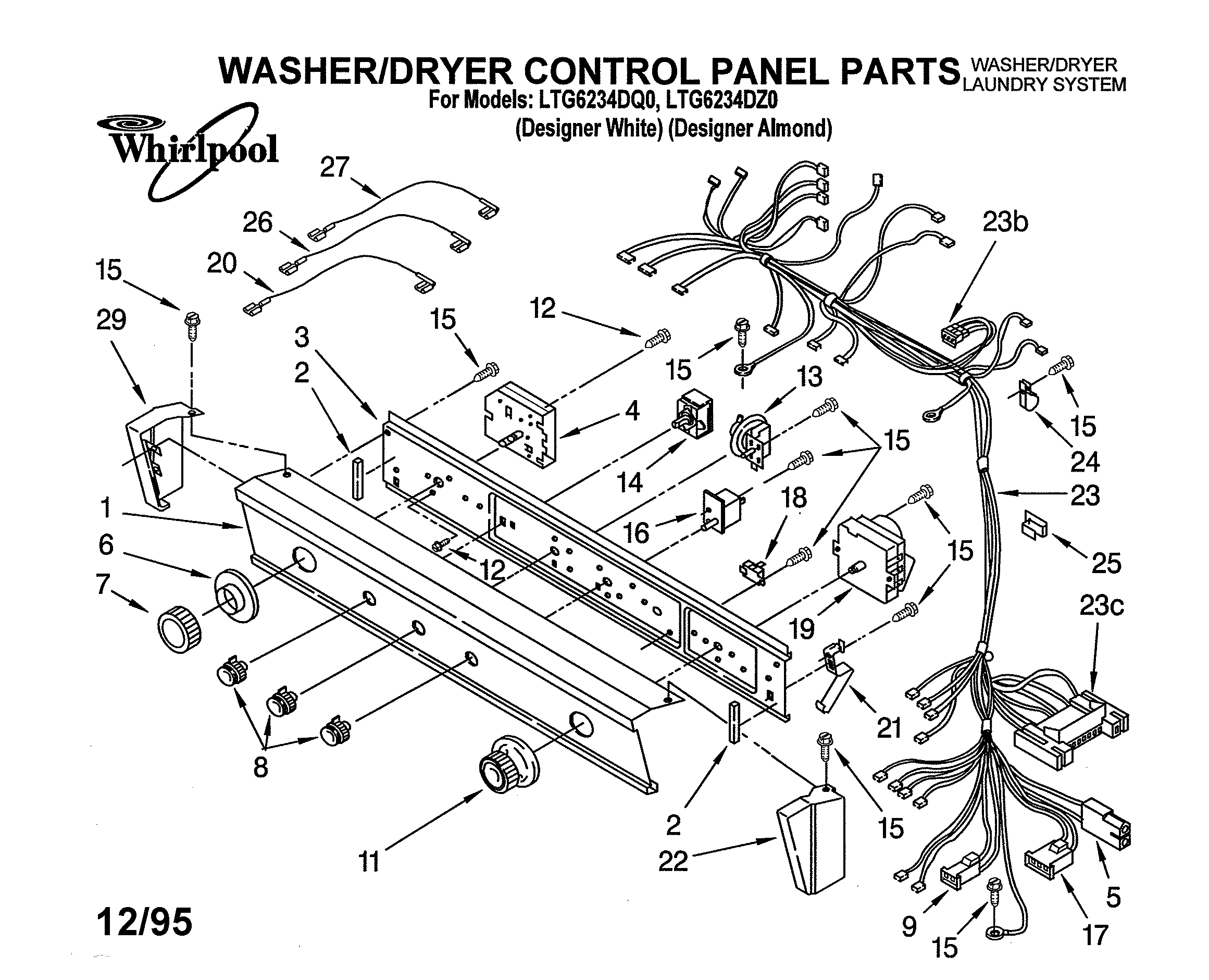 Washer/dryer control panel parts