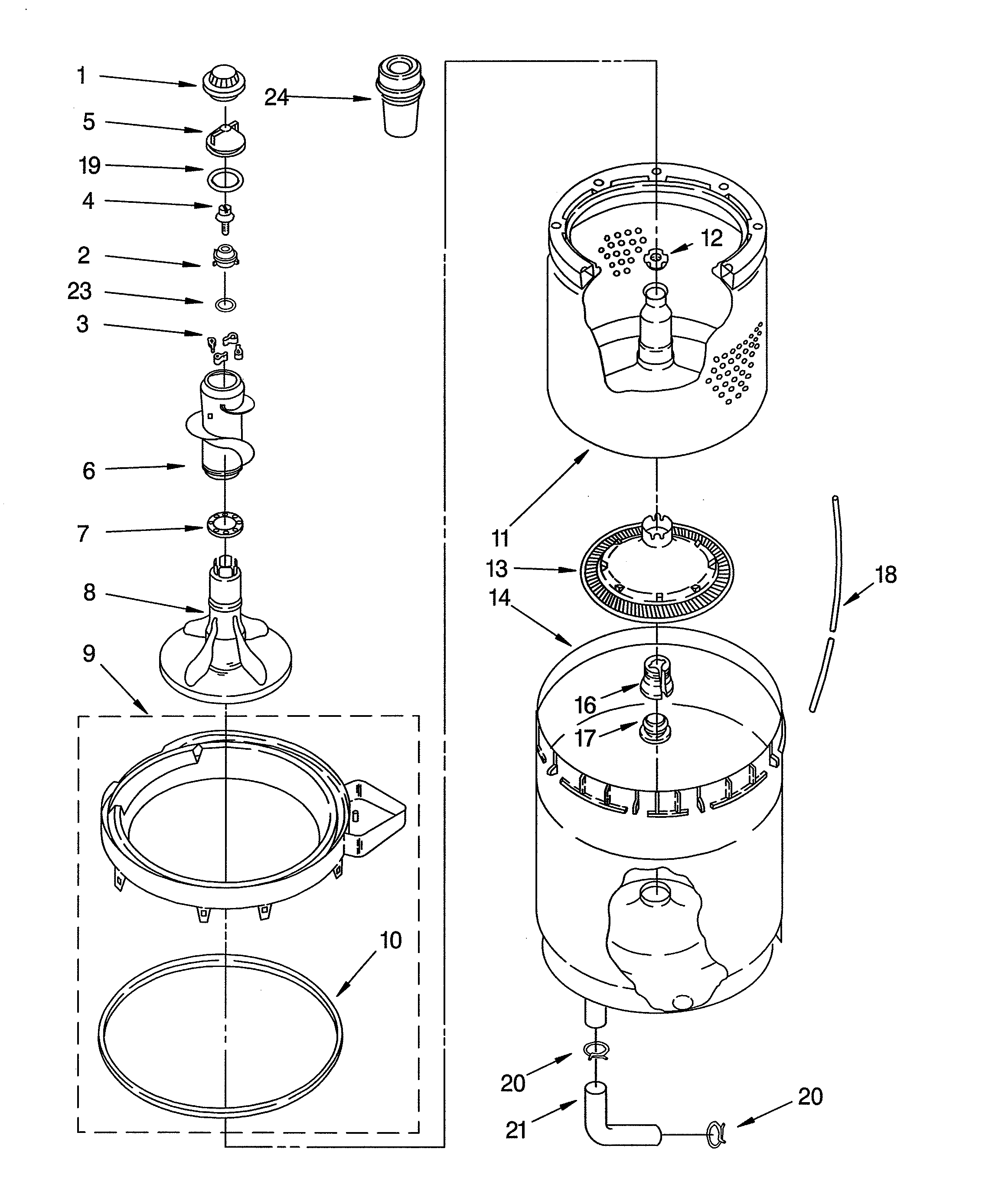 Agitator, basket & tub parts