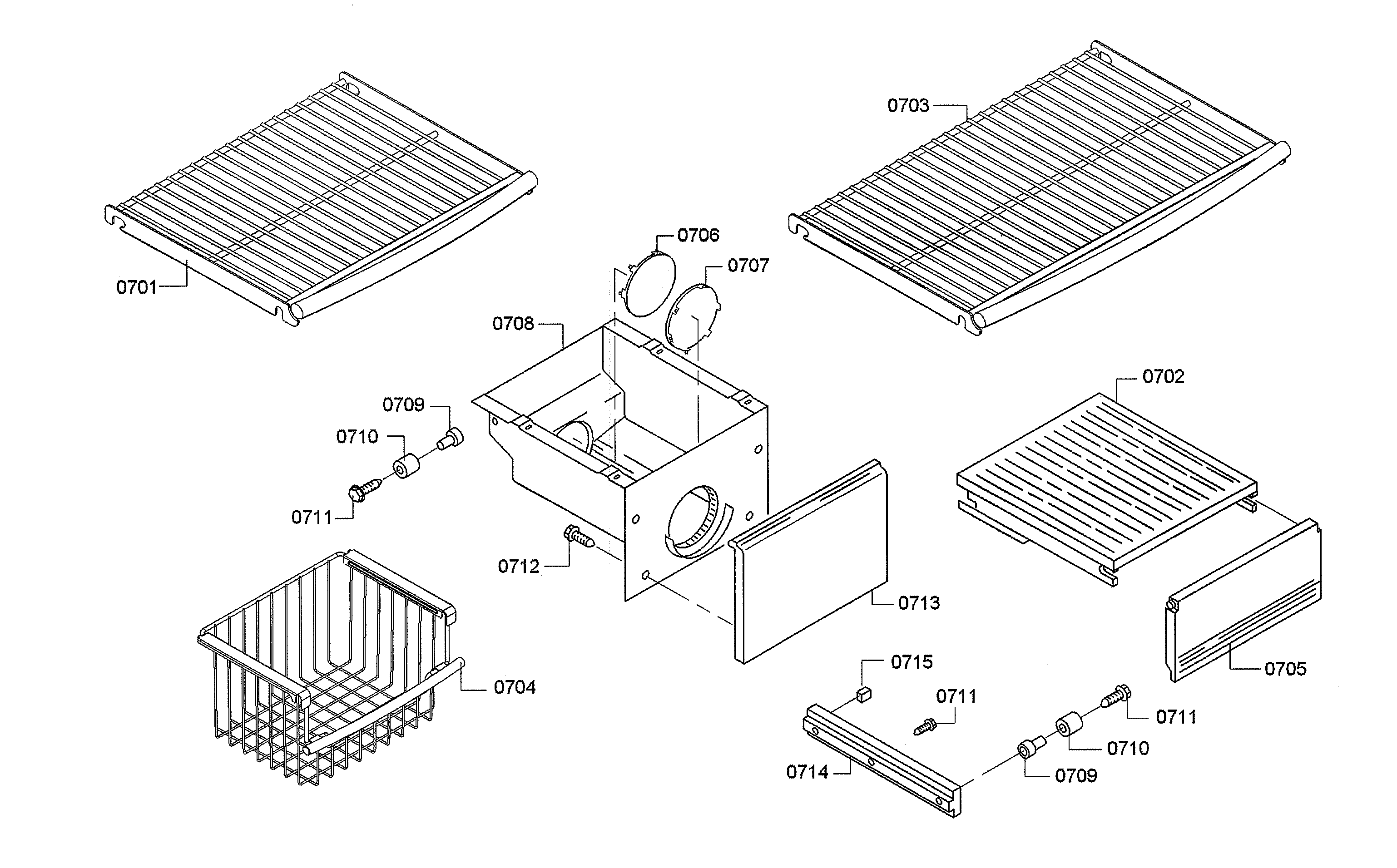 Ice container/freezer shelves