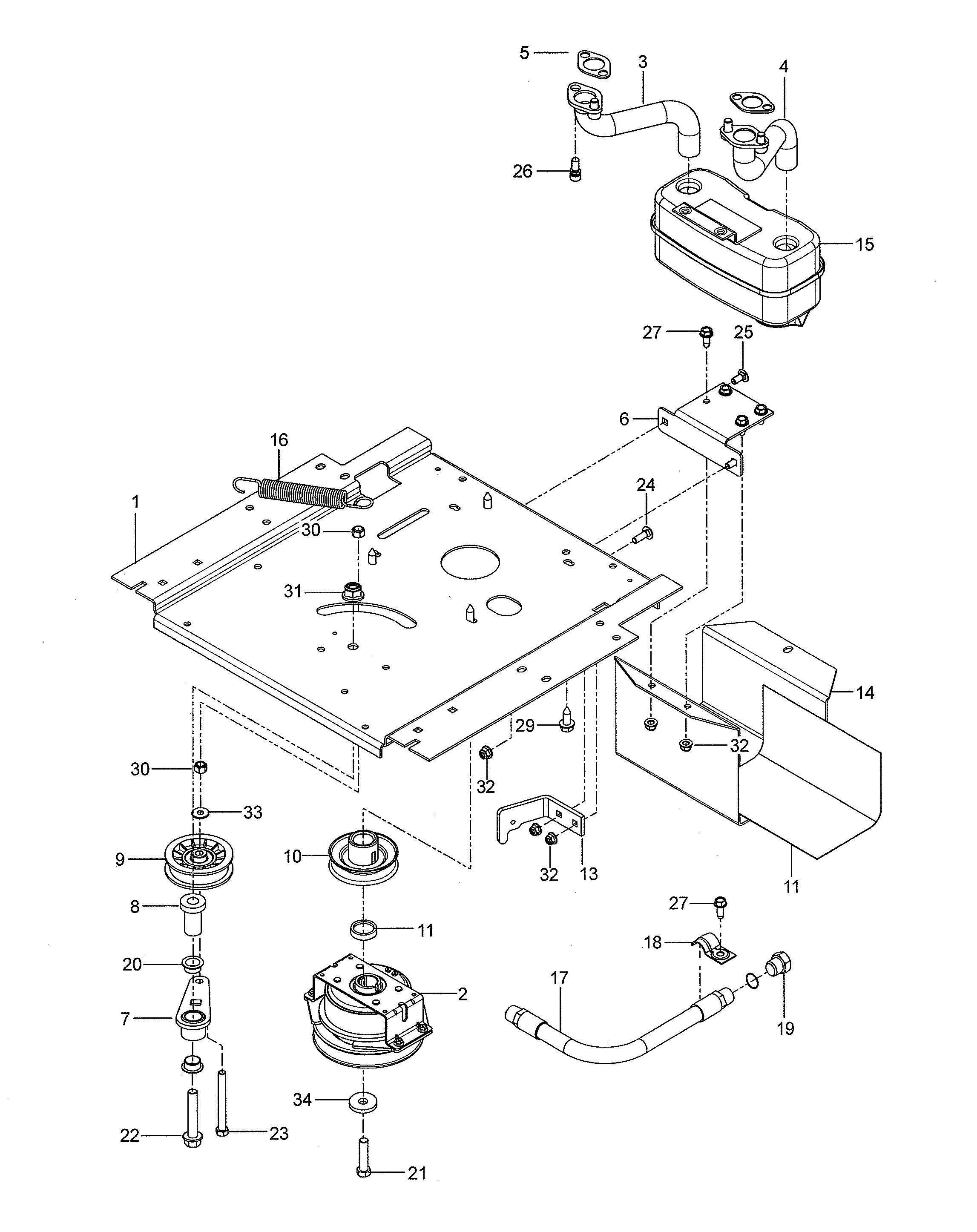 Engine mounting/guards/muffler