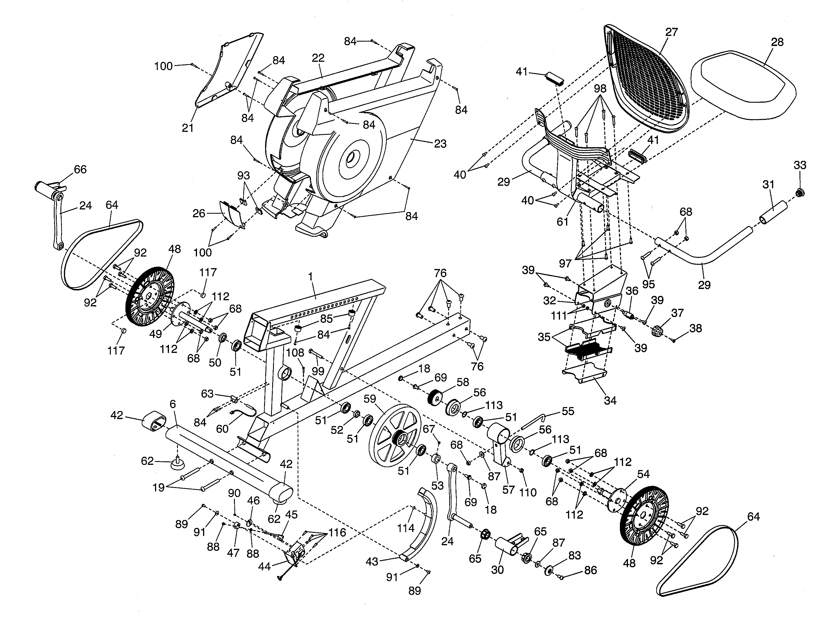 Base/pulley/backrest/handles