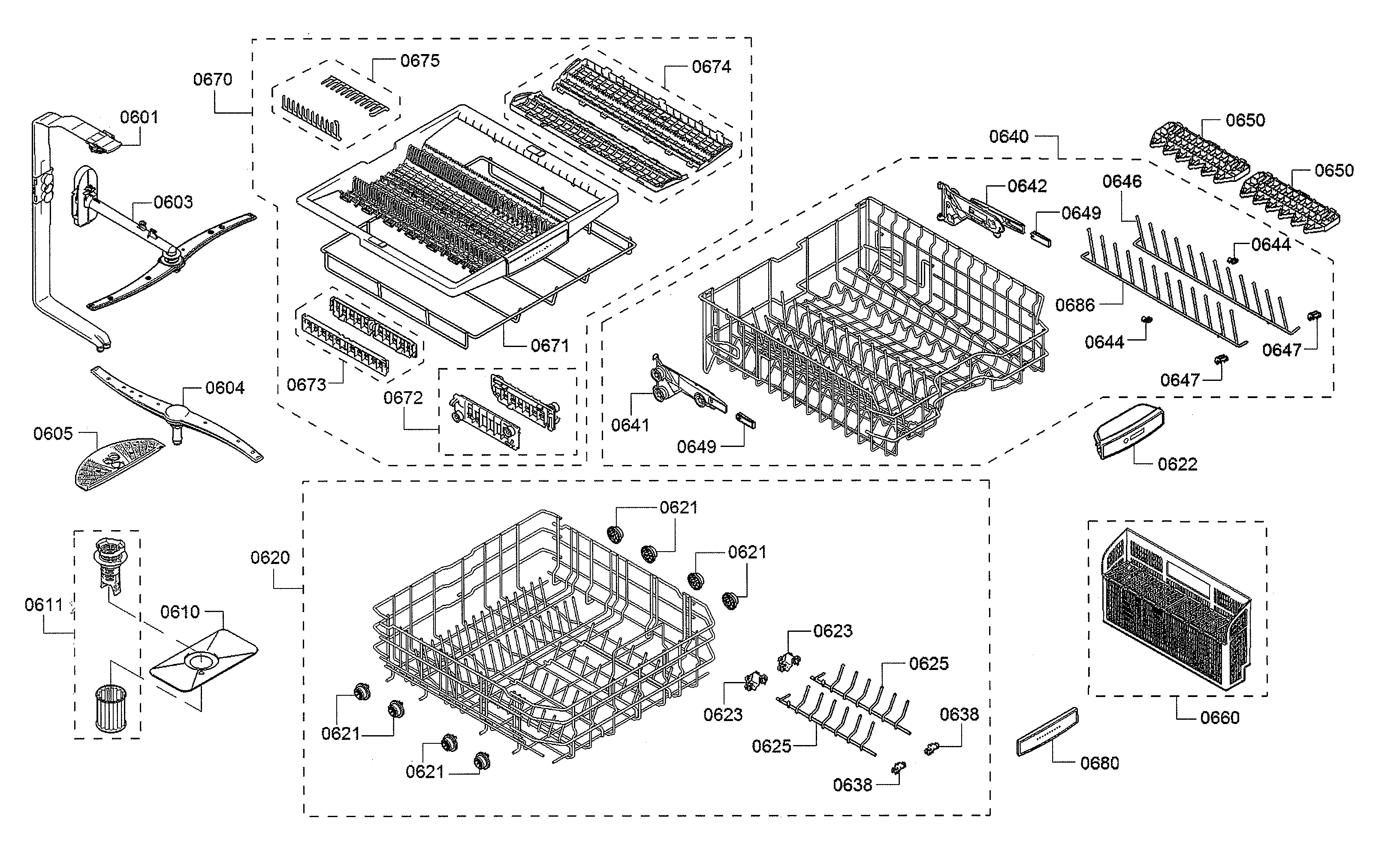 Spray arms/racks