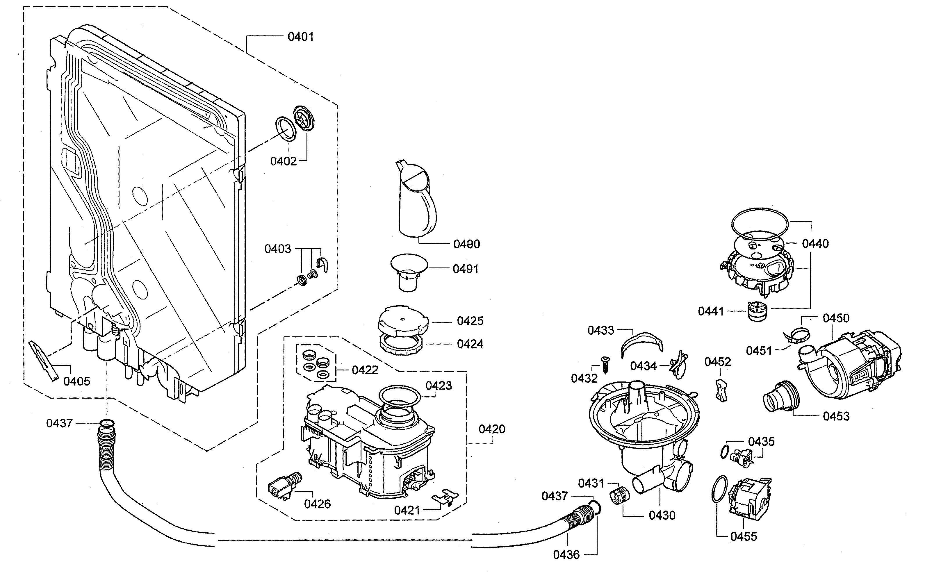 Water inlet & softener/sump