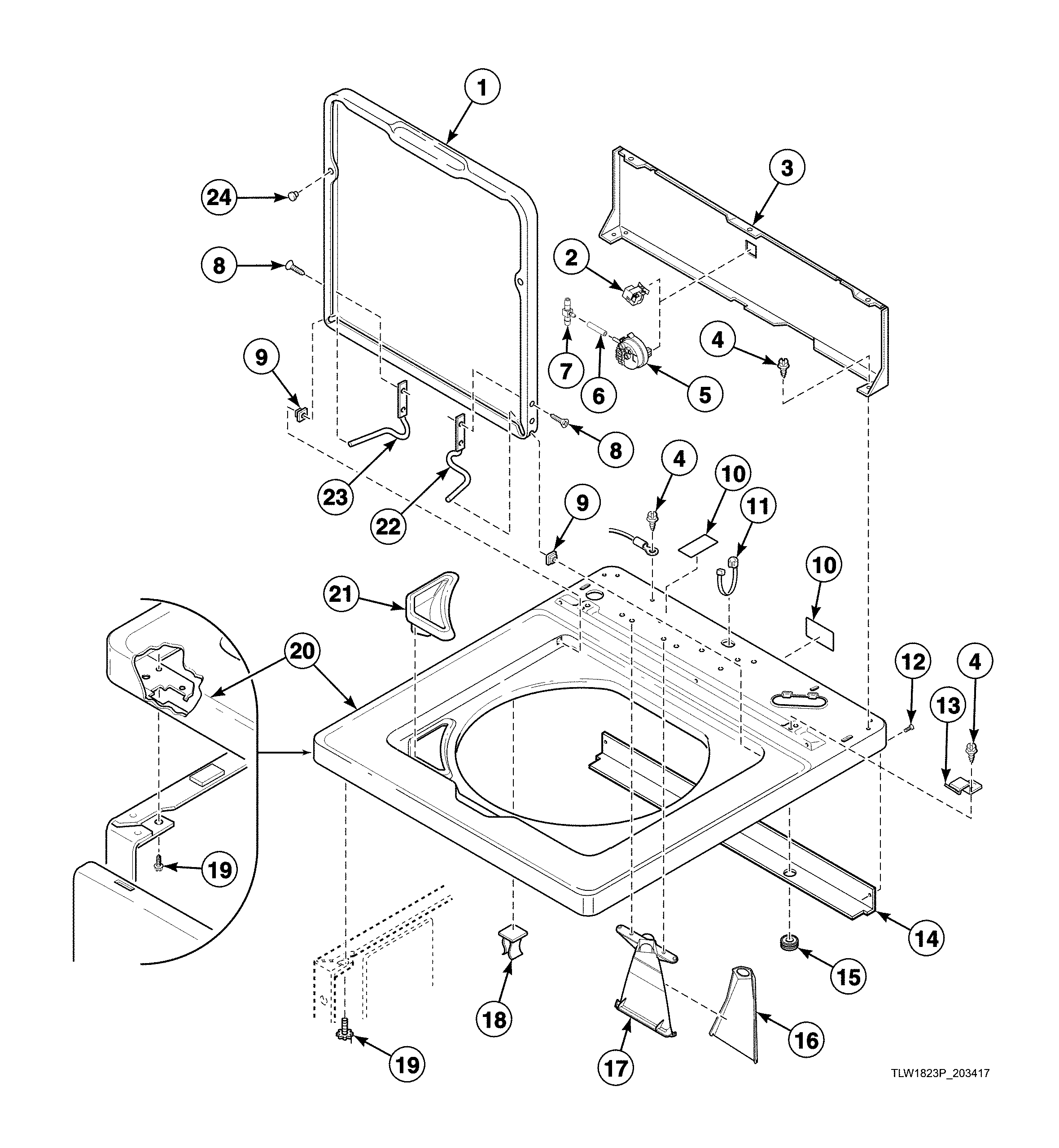 Top/lid/hood back panel