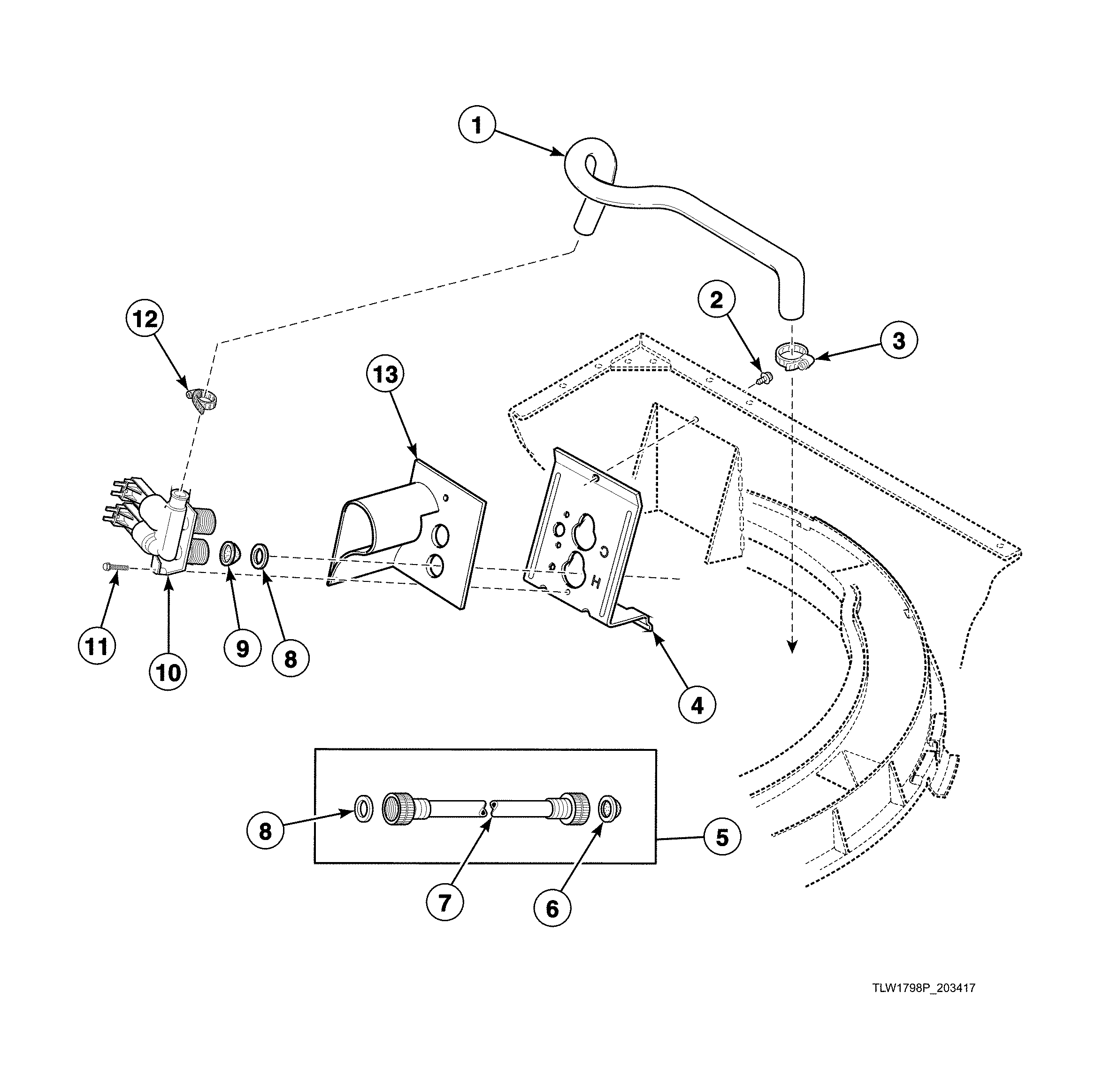 Fill hose/mixing valve-to-tub cover hose