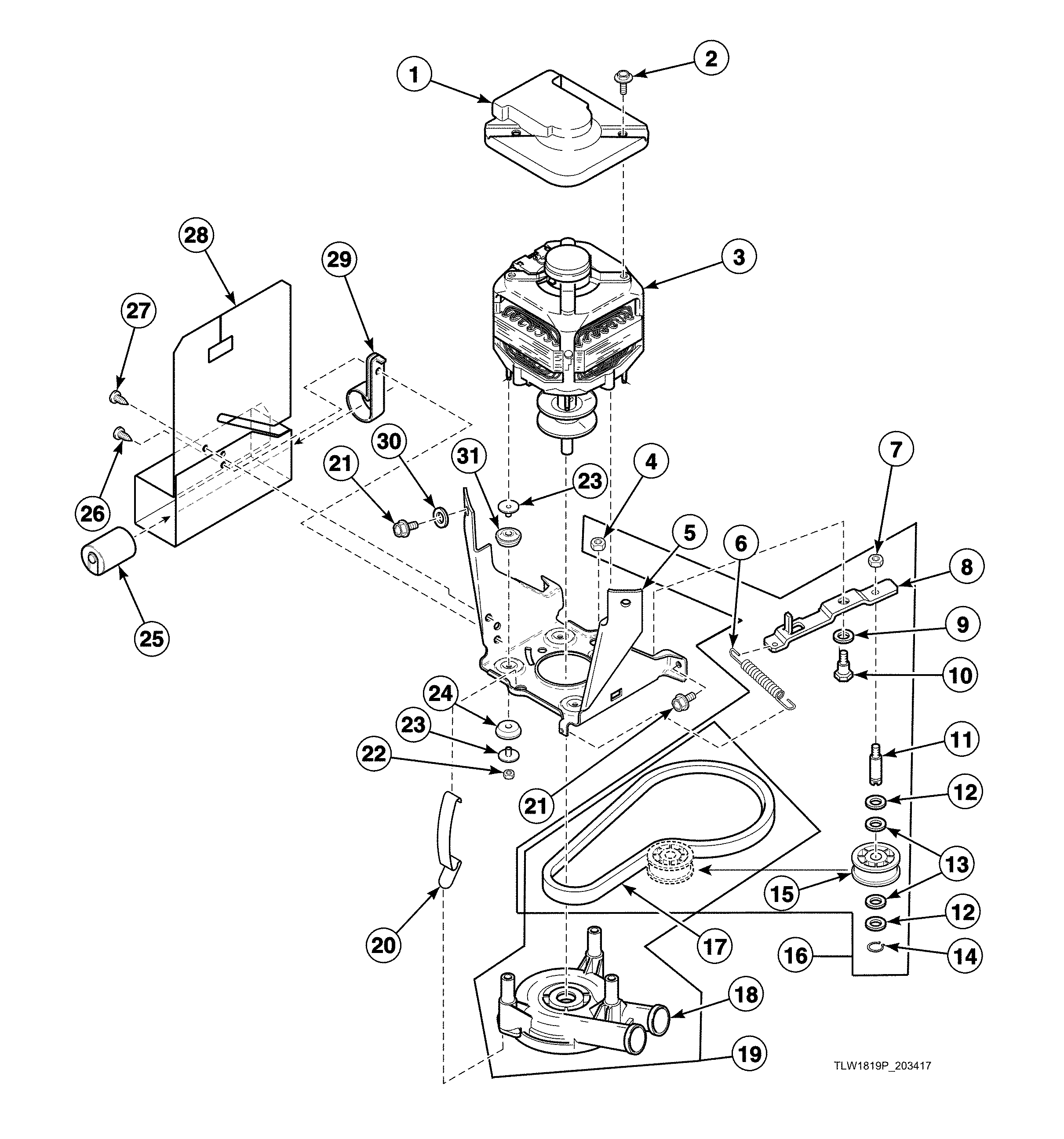 Motor/mounting bracket/belt/pump/idler