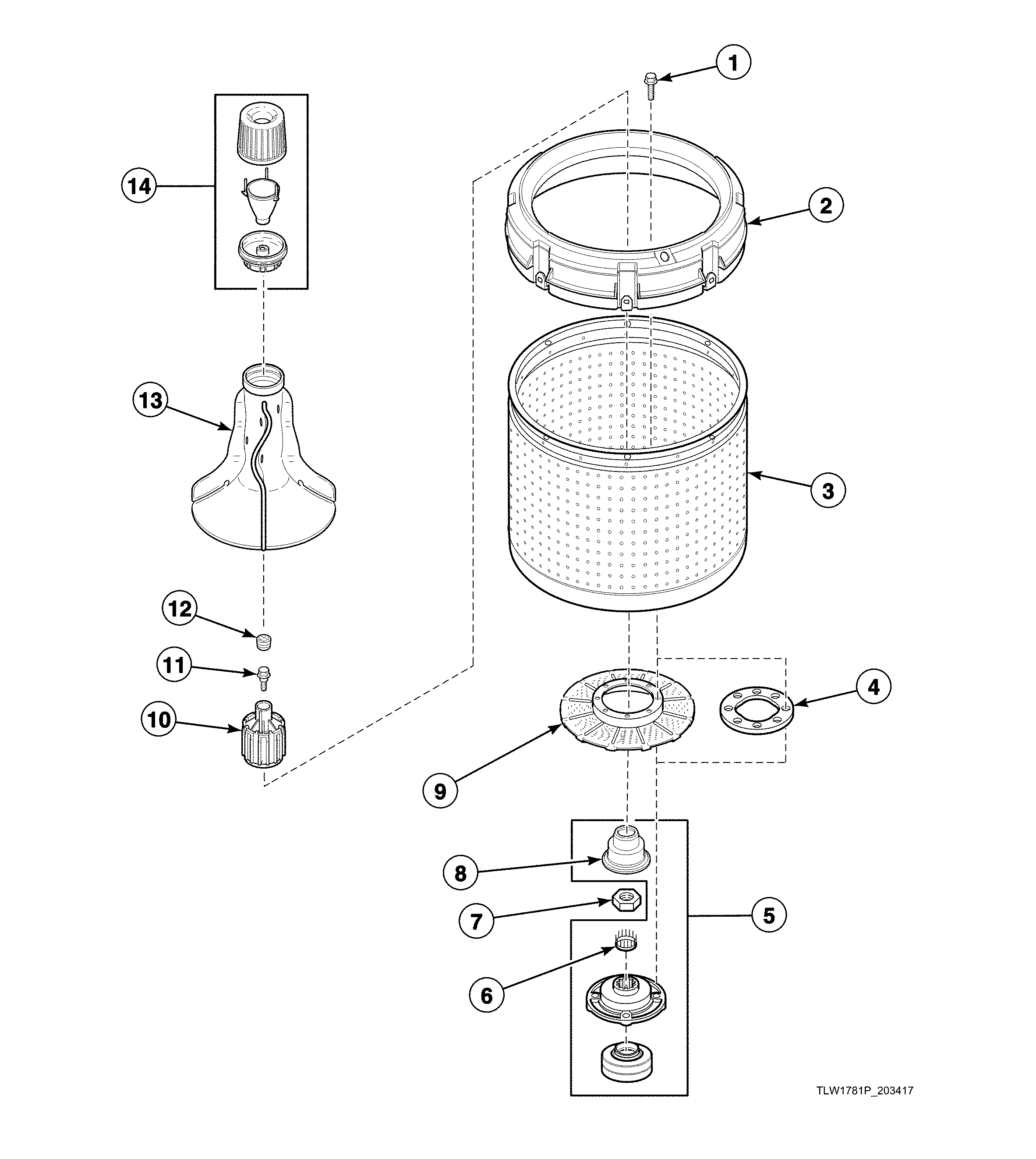Agitator/fabric softener dispenser/drive bell