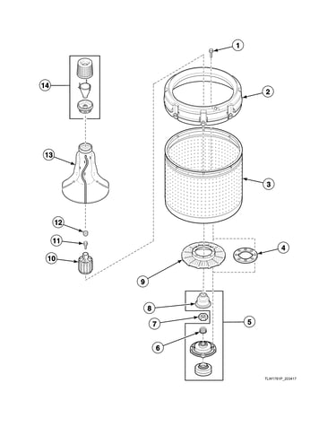 Agitator/fabric softener dispenser/drive bell