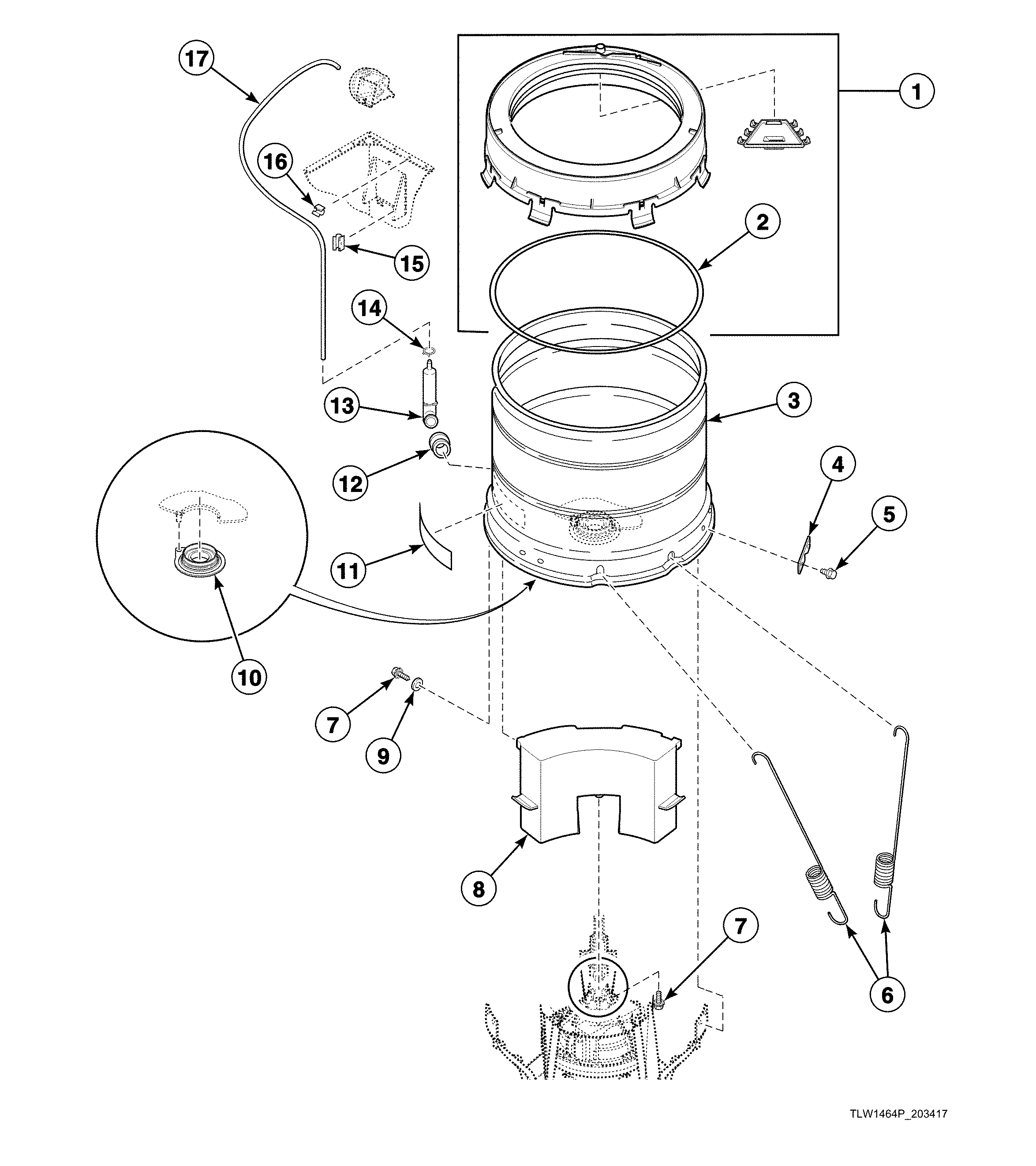 Outer tub/cover/bearing/seal housing/pressure hose