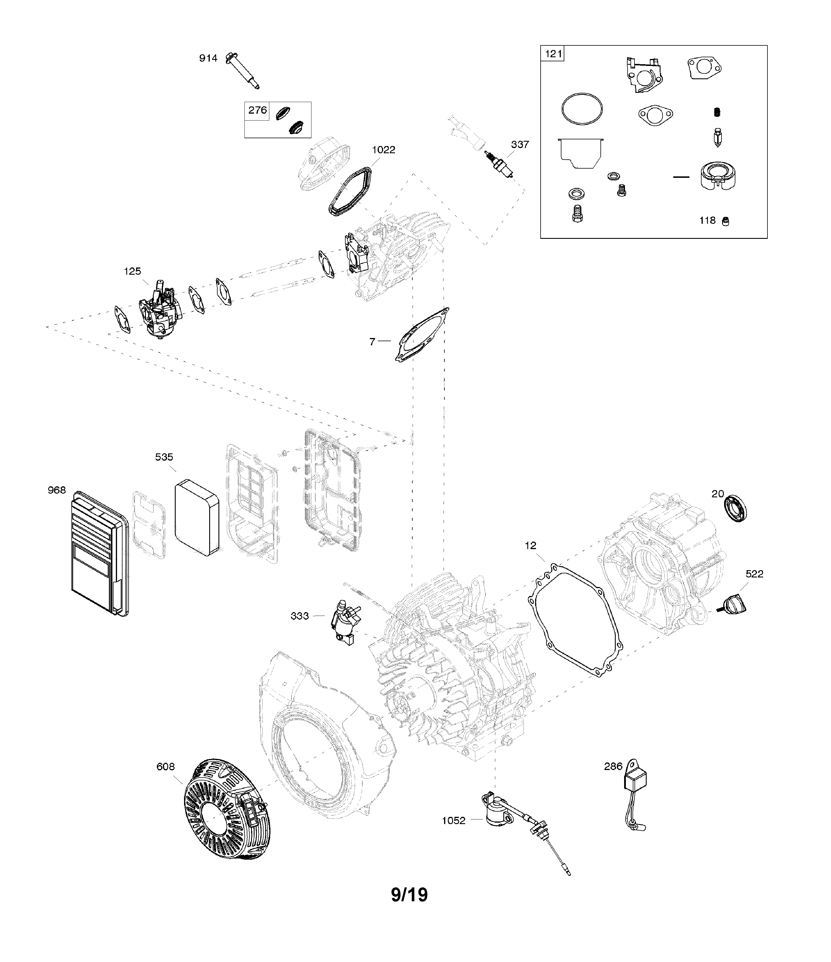 Air cleaner/carburetor/gaskets/ignition/rewind starter