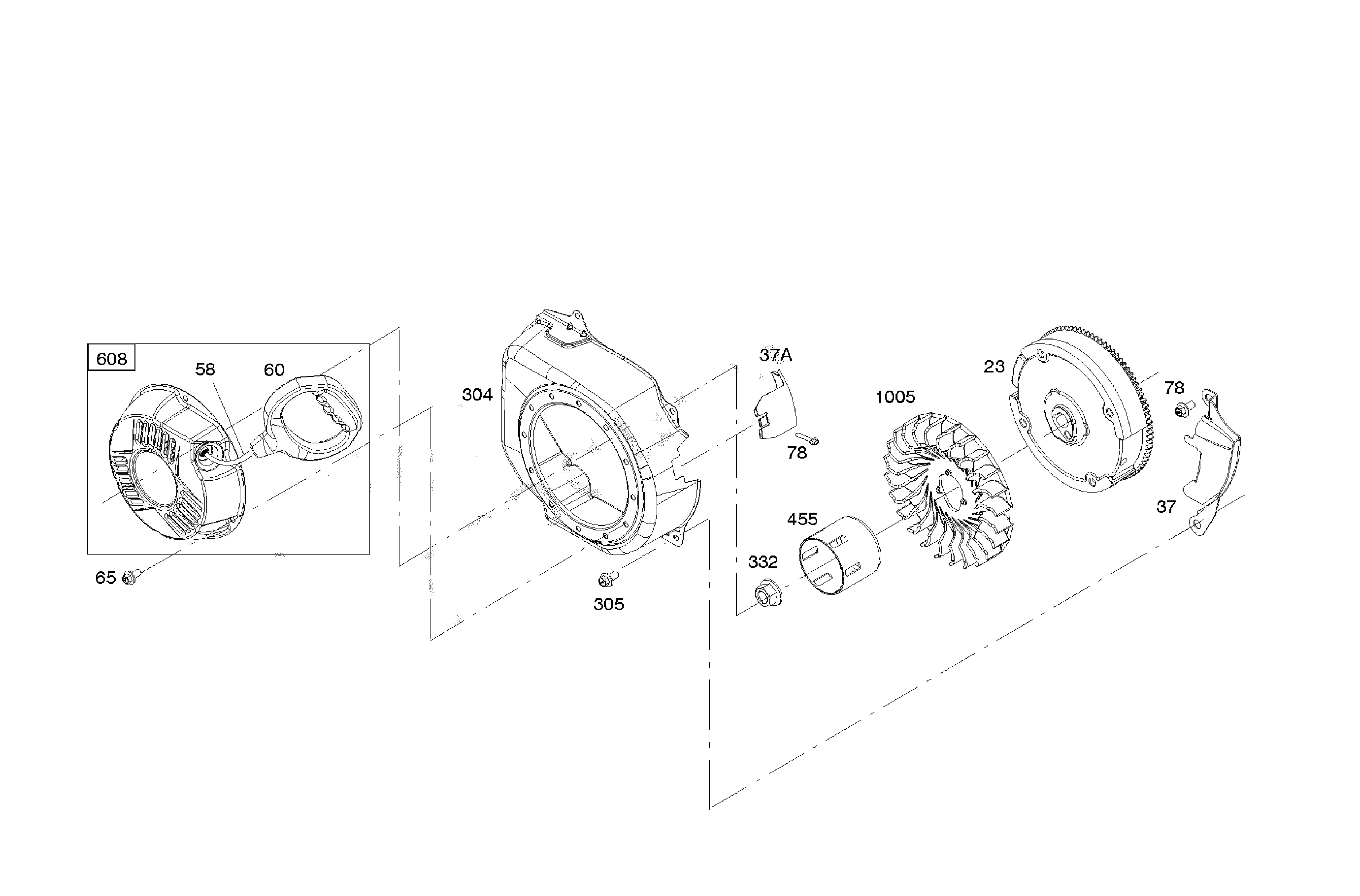 Blower housing/flywheel/rewind starter