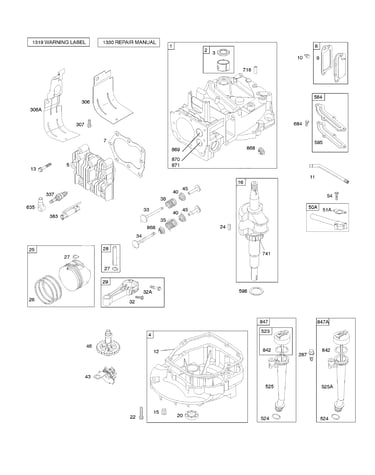 Camshaft/crankshaft/cylinder/sump/piston/valves