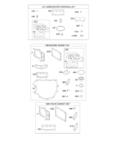 Engine/valve gasket set/carburetor overhaul kit