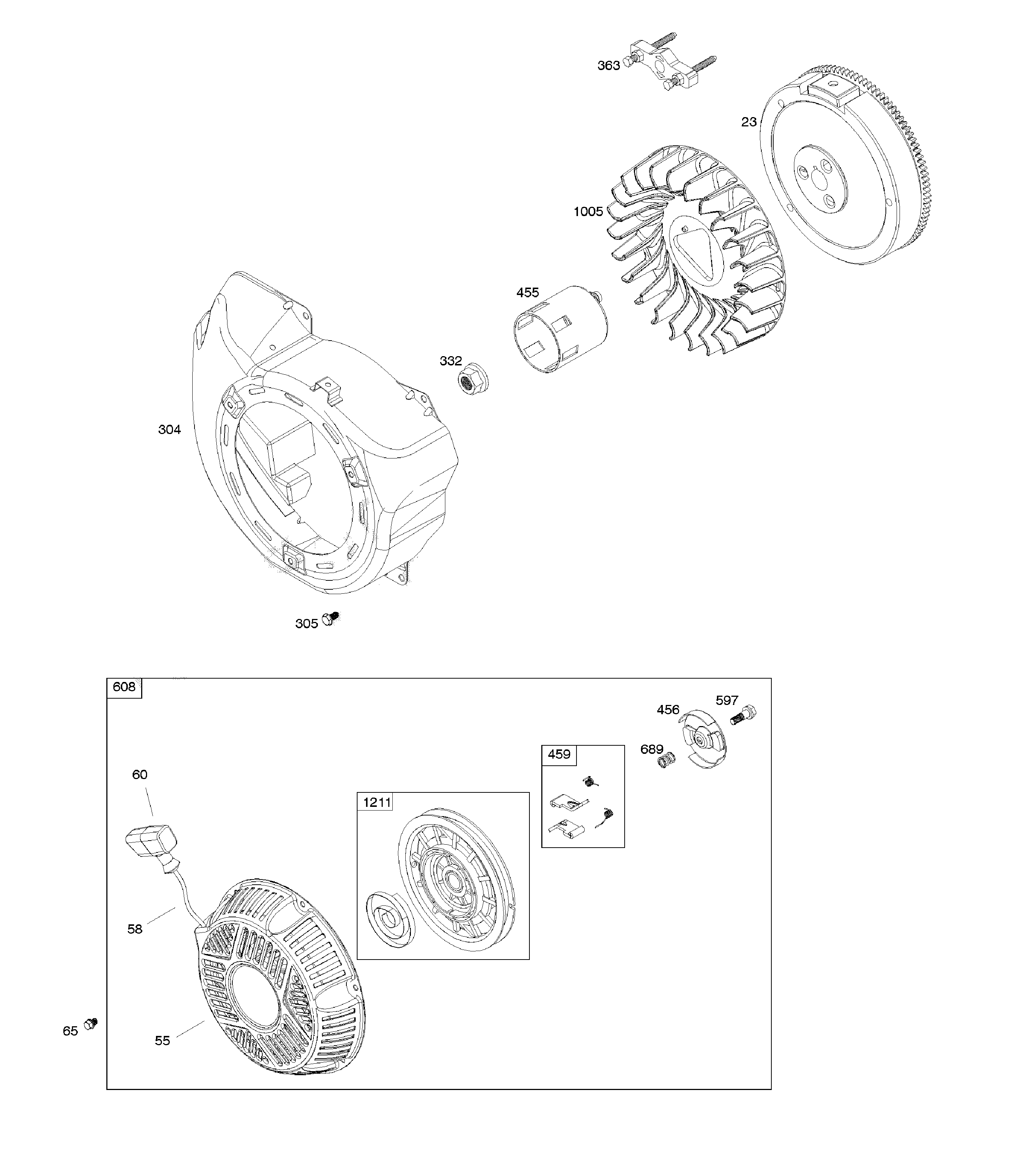 Blower housing/flywheel/rewind starter