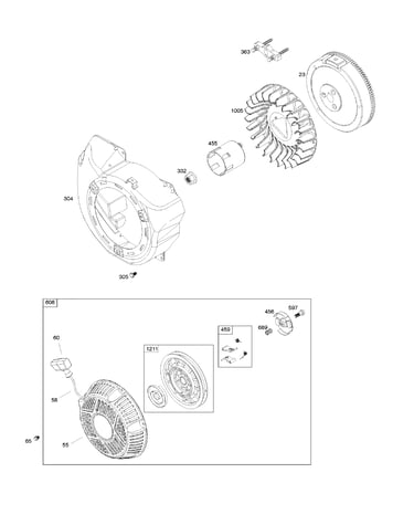 Blower housing/flywheel/rewind starter