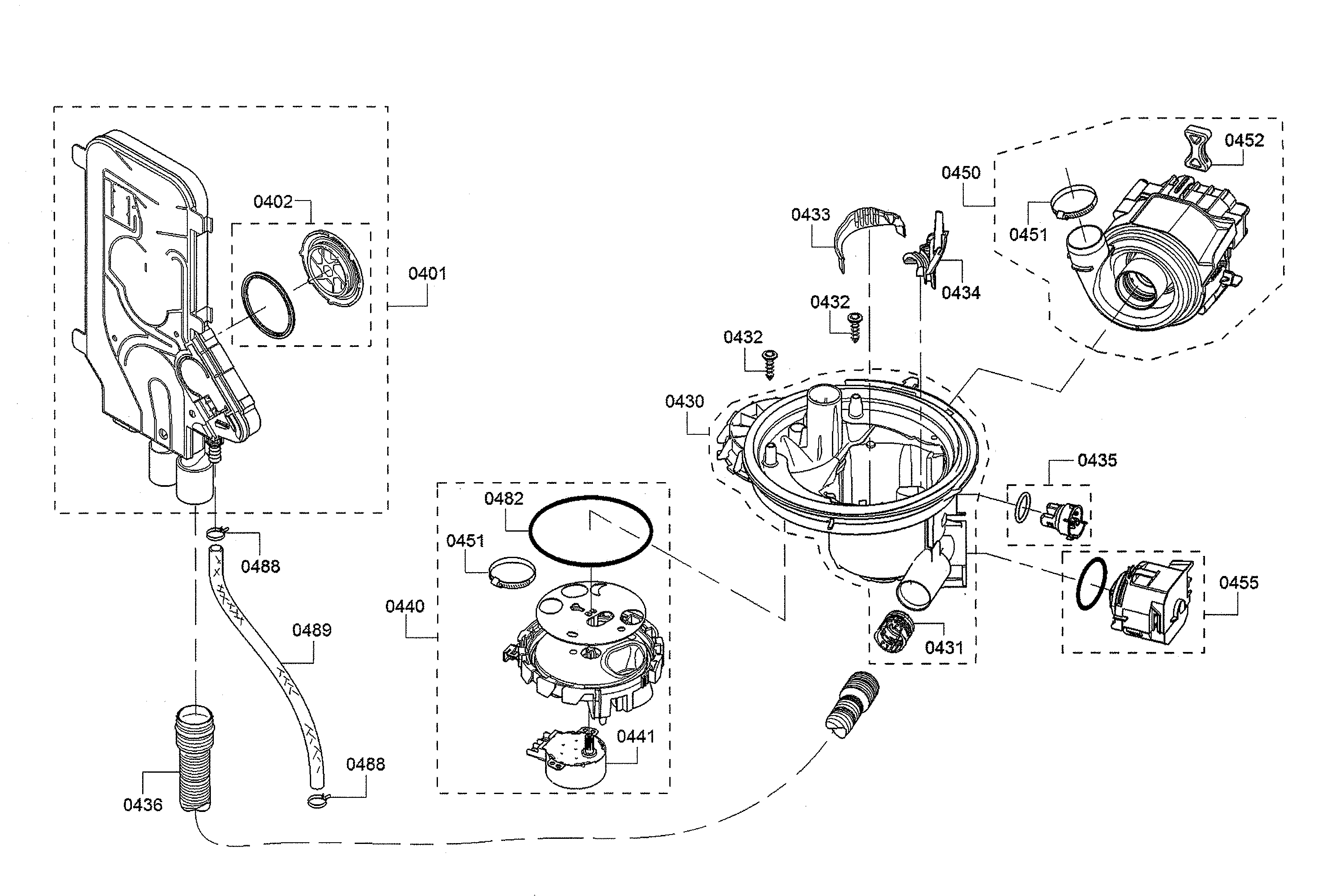 Water inlet/sump/heat pump
