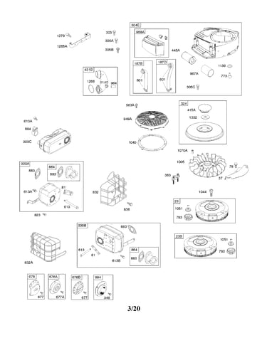 Air cleaner/blower housing/exhaust/flywheel