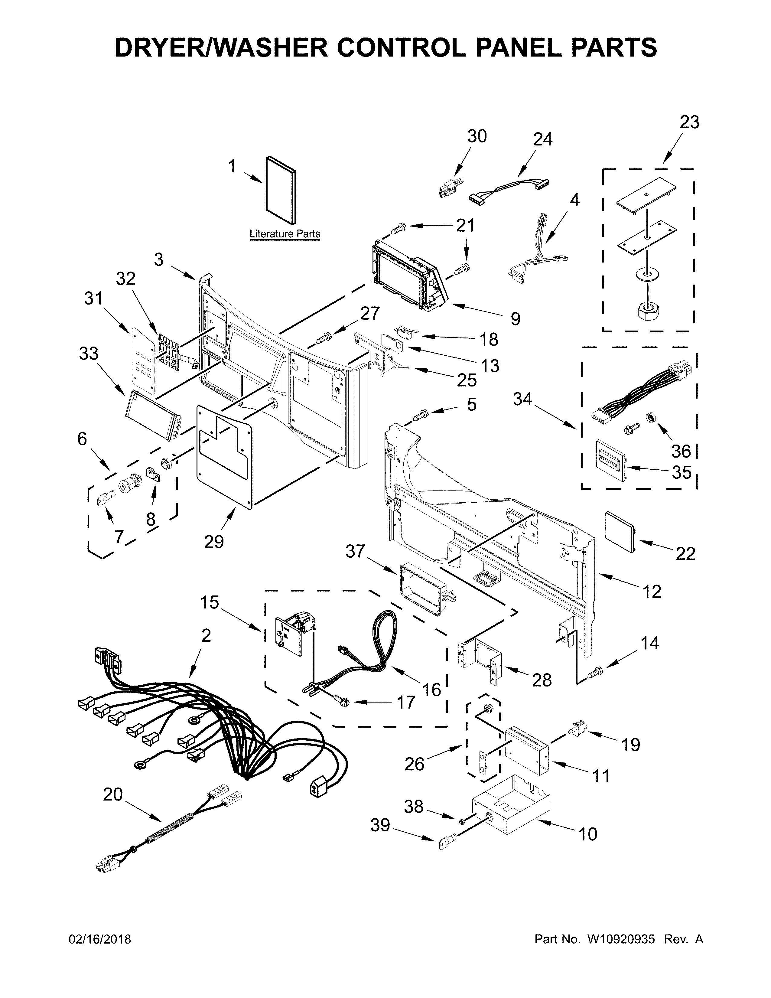 DRYER/WASHER CONTROL PANEL PARTS