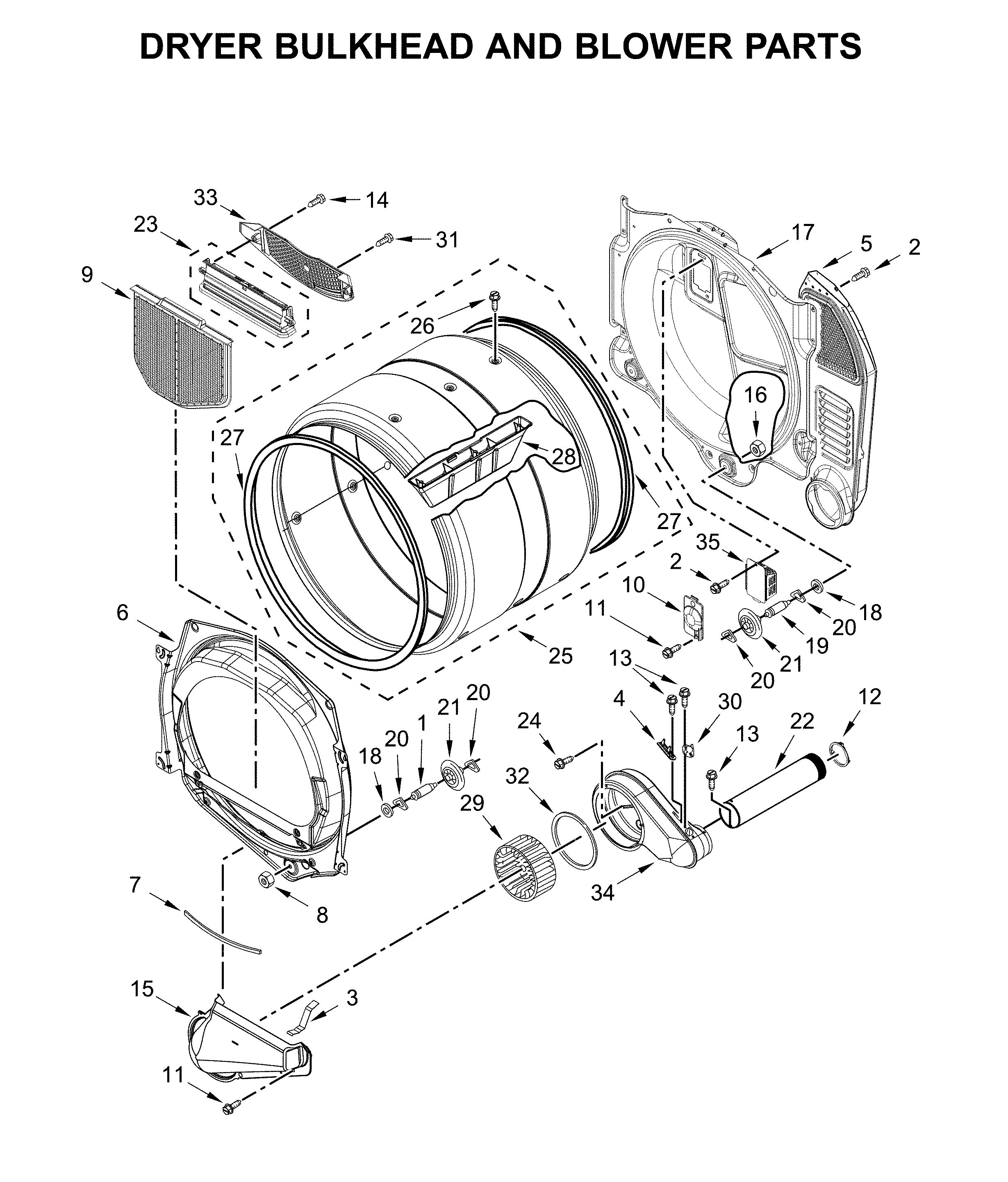 Dryer bulkhead & blower parts