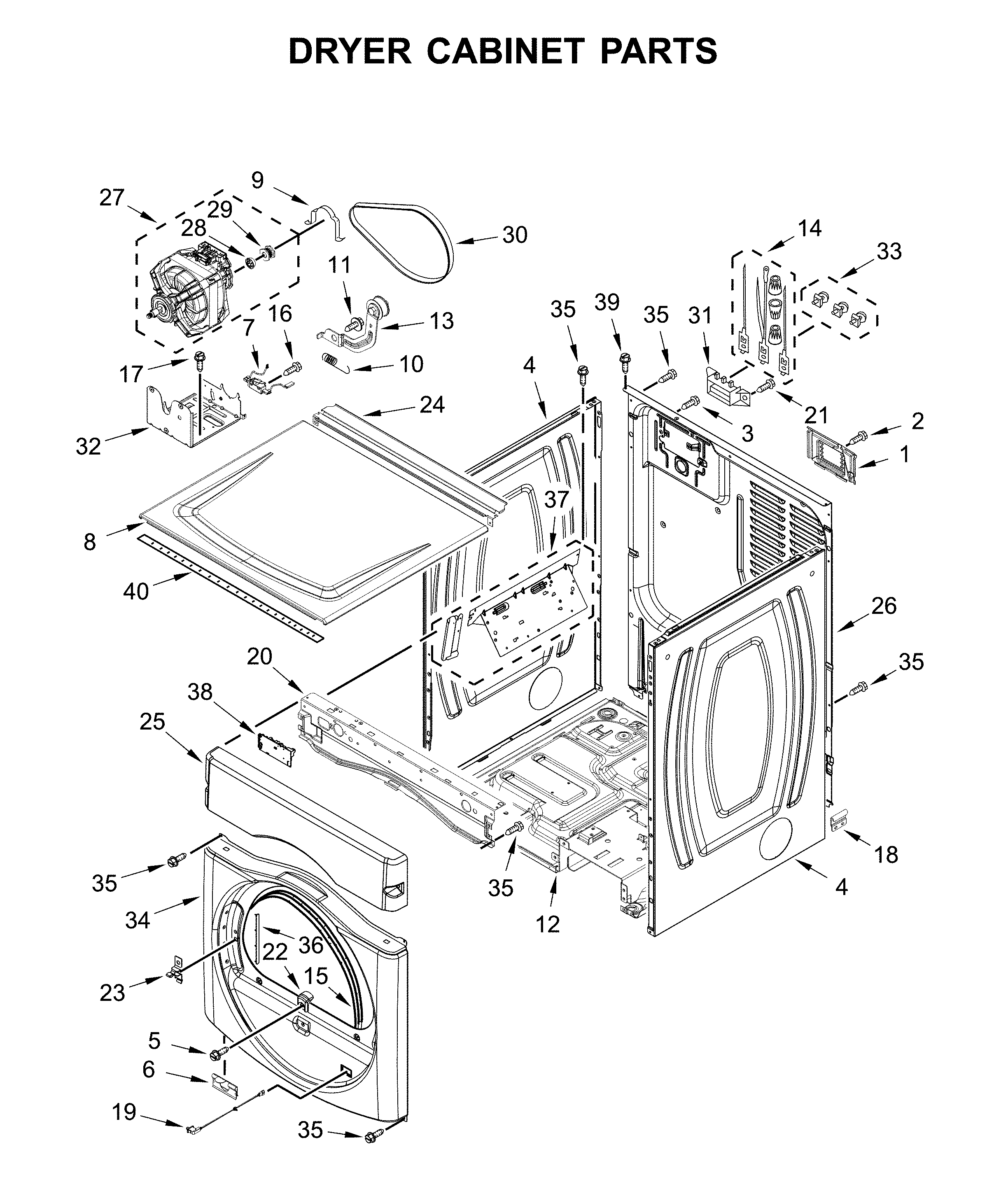 Dryer cabinet parts