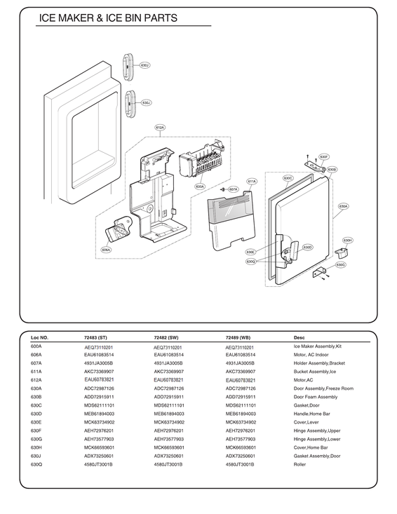 Ice maker/ice bin parts