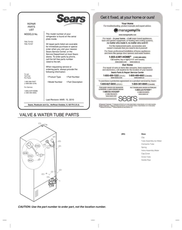 Valve/water tube parts
